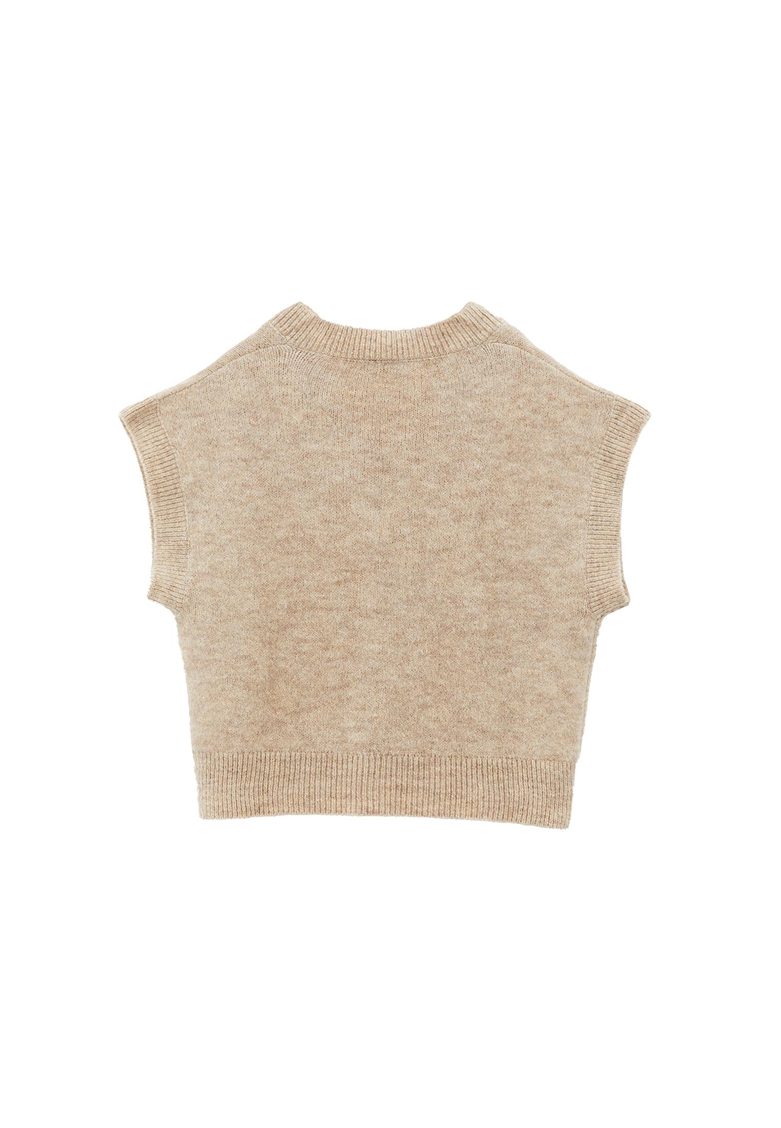 V Neck Short Comfortable Knit Vest - FEATHER GRAY MELANGE