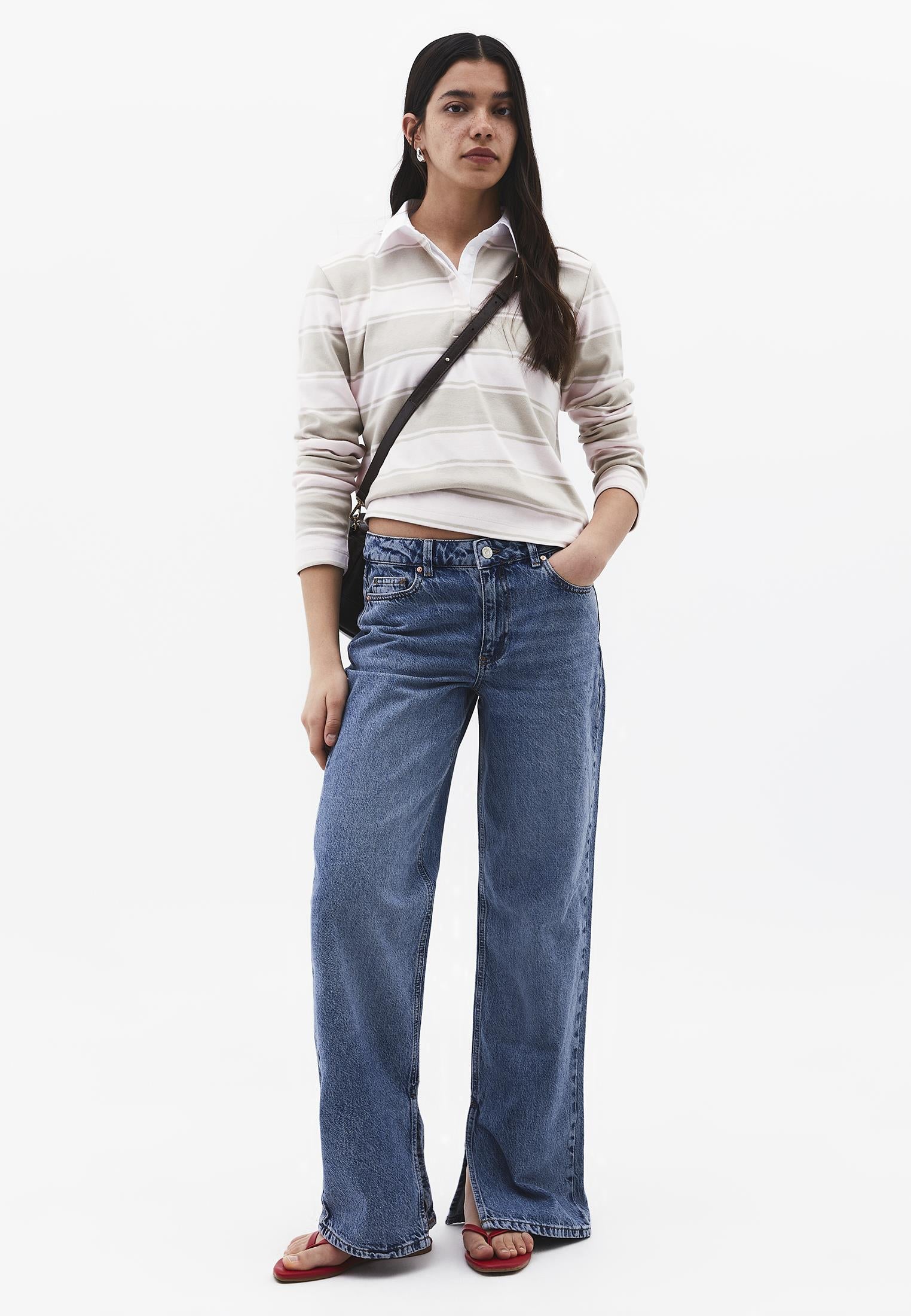 Polo Collar Long Sleeve Buttoned T-Shirt - FEATHER GRAY STRIPED