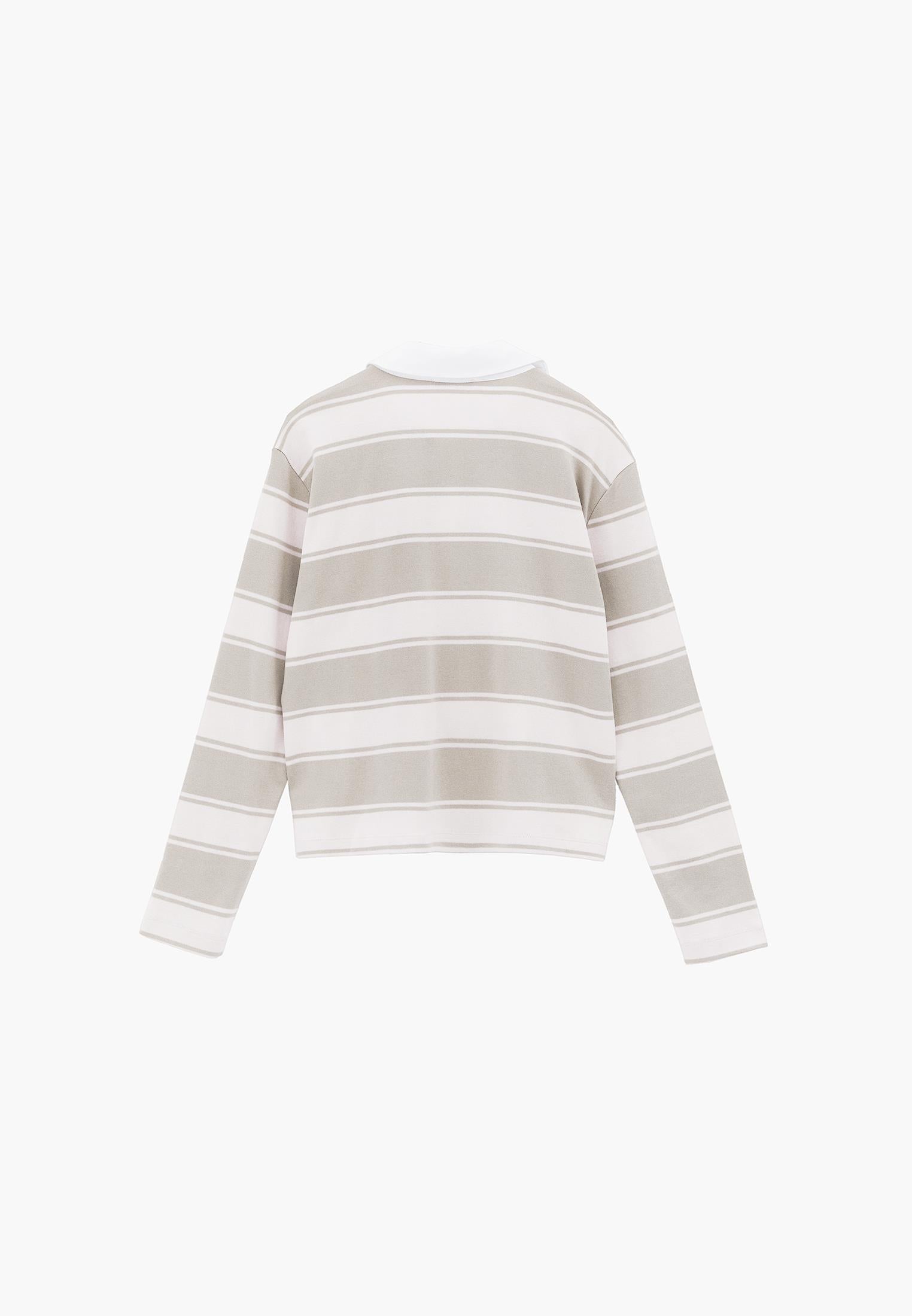 Polo Collar Long Sleeve Buttoned T-Shirt - FEATHER GRAY STRIPED