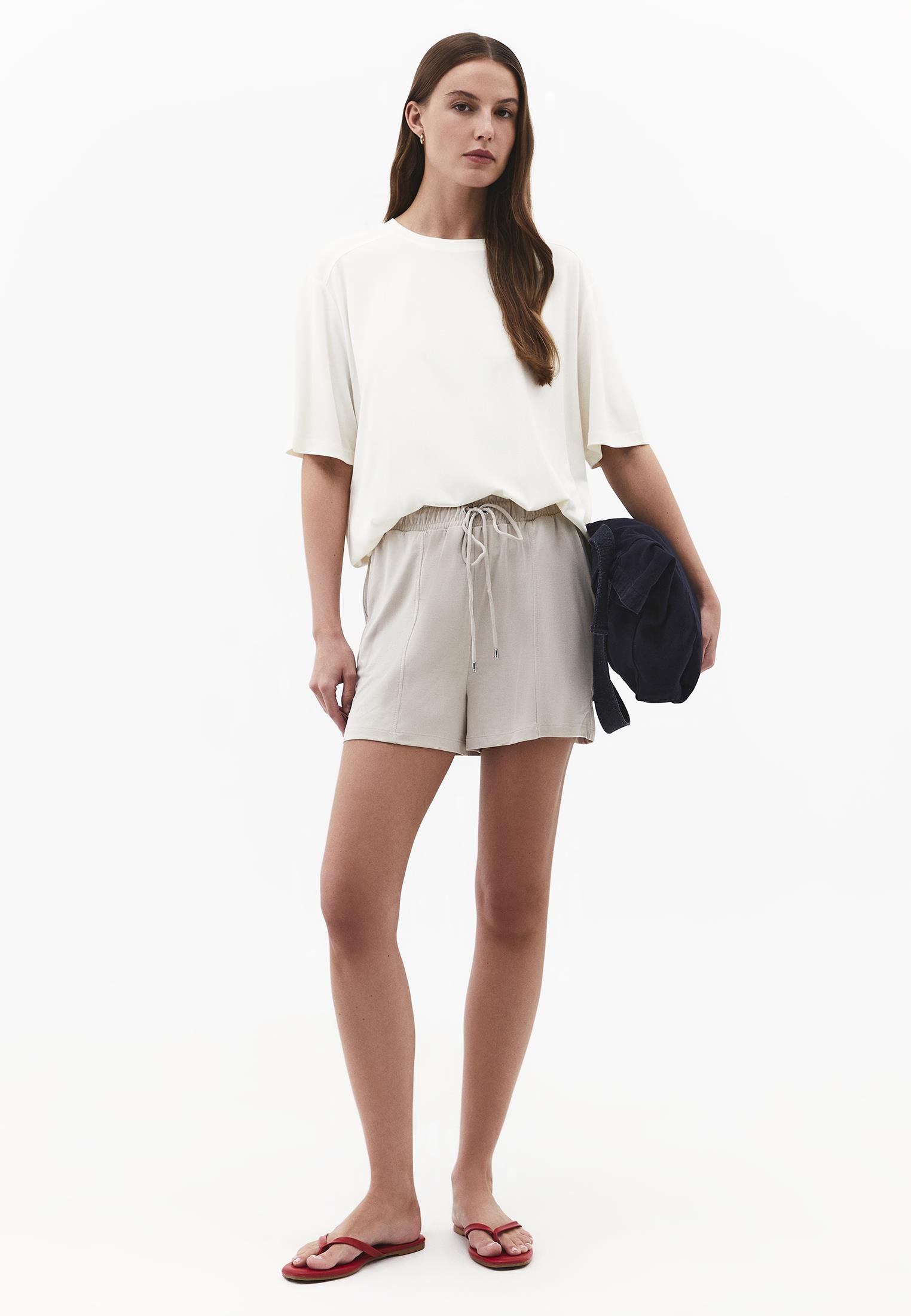 High Waist Elastic Waistband Shorts - FEATHER GRAY