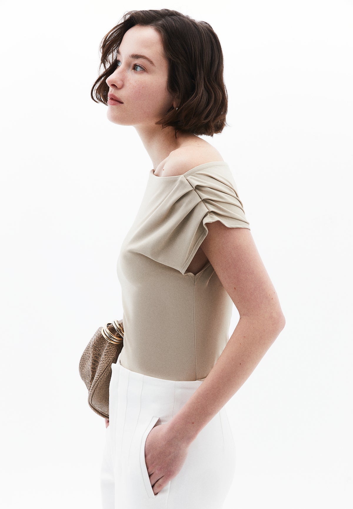 Boat Neck Sleeveless Blouse - FEATHER GRAY