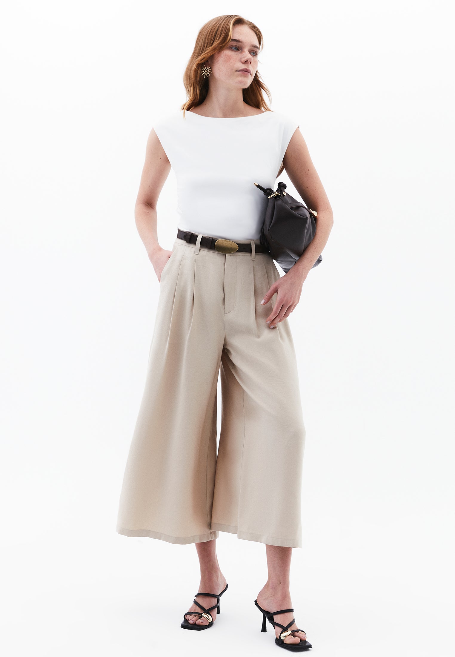 Pleated Culotte Pants - FEATHER GRAY