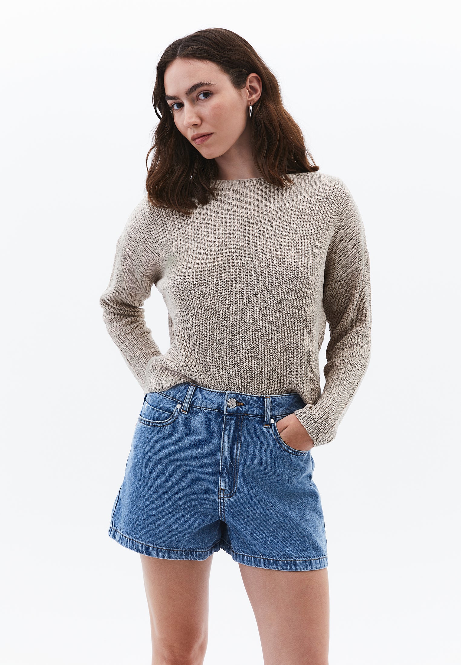 Boat Neck Long Sleeve Sweater - FEATHER GRAY