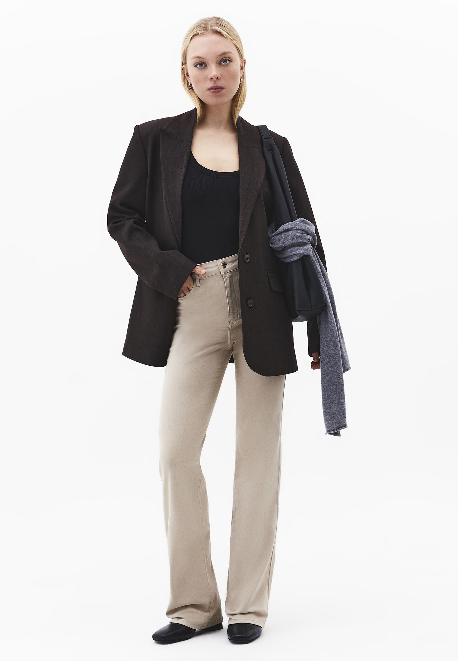 High Waist Straight Leg Long Pants - FEATHER GRAY