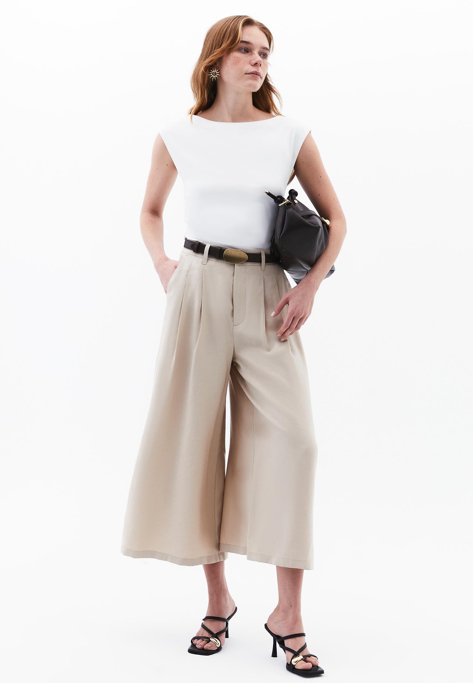 Pleated Culotte Pants - FEATHER GRAY