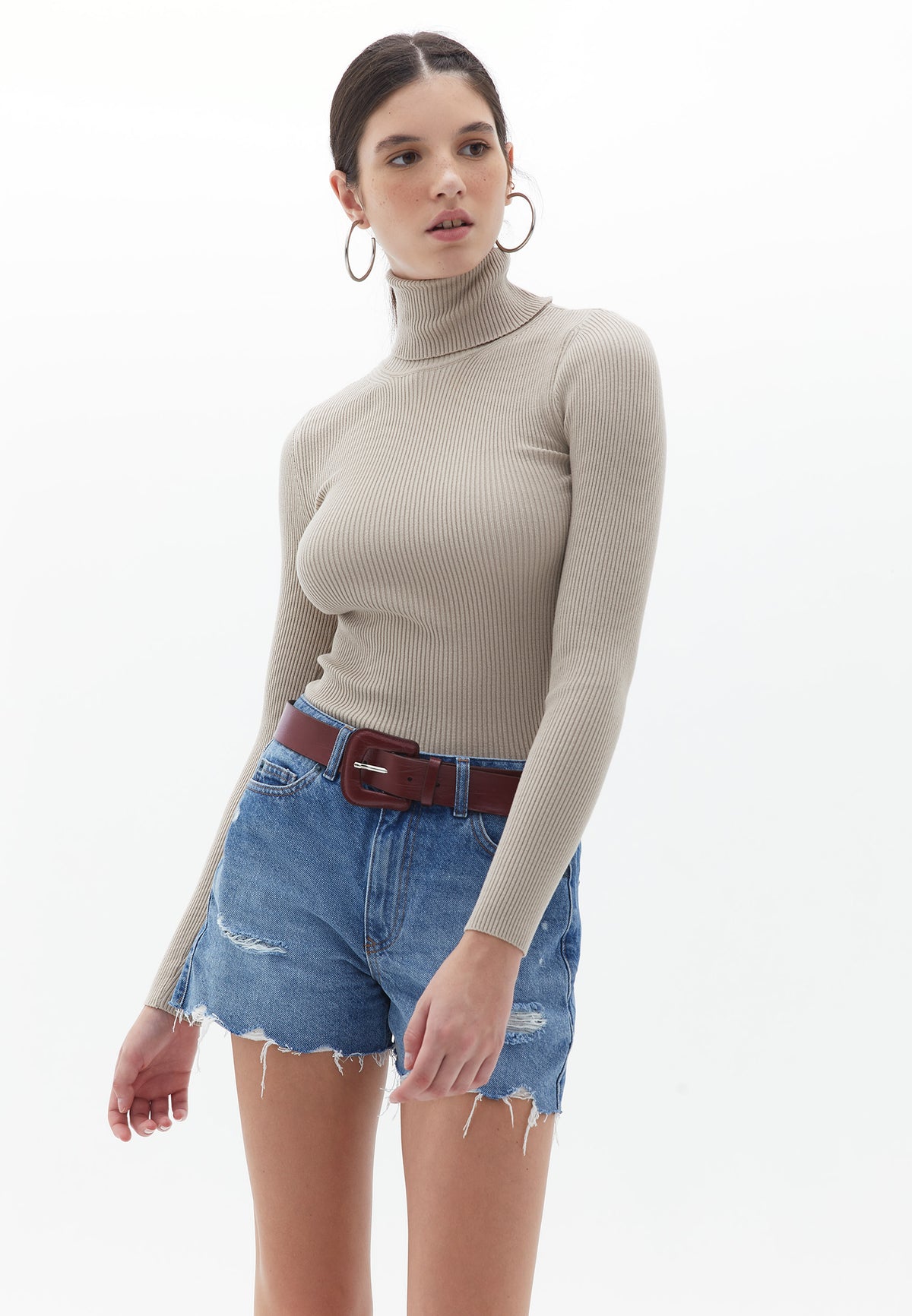 Turtleneck Raglan Sleeve Knitwear - FEATHER GRAY