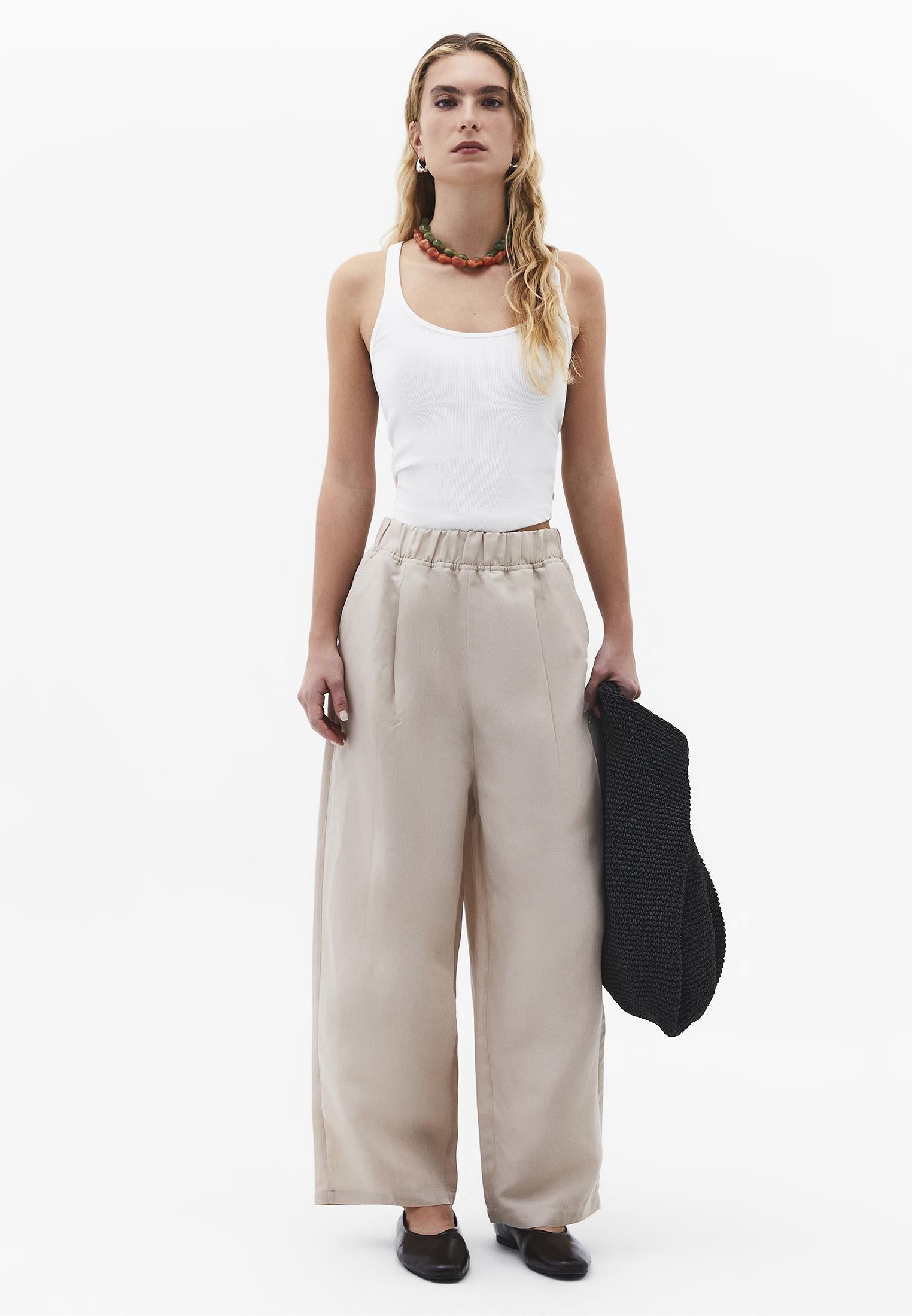 Balloon Form Elastic High Waist Carrot Pants - FEATHER GRAY