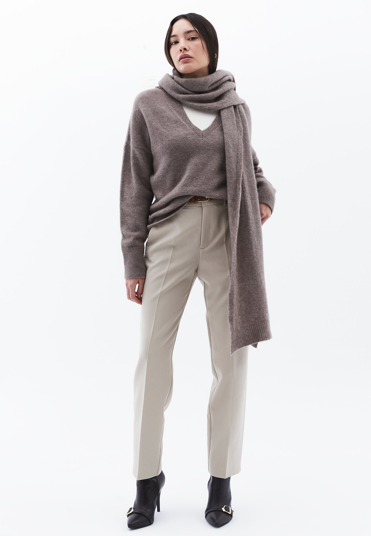 High Waist Long Slim Pants - FEATHER GRAY