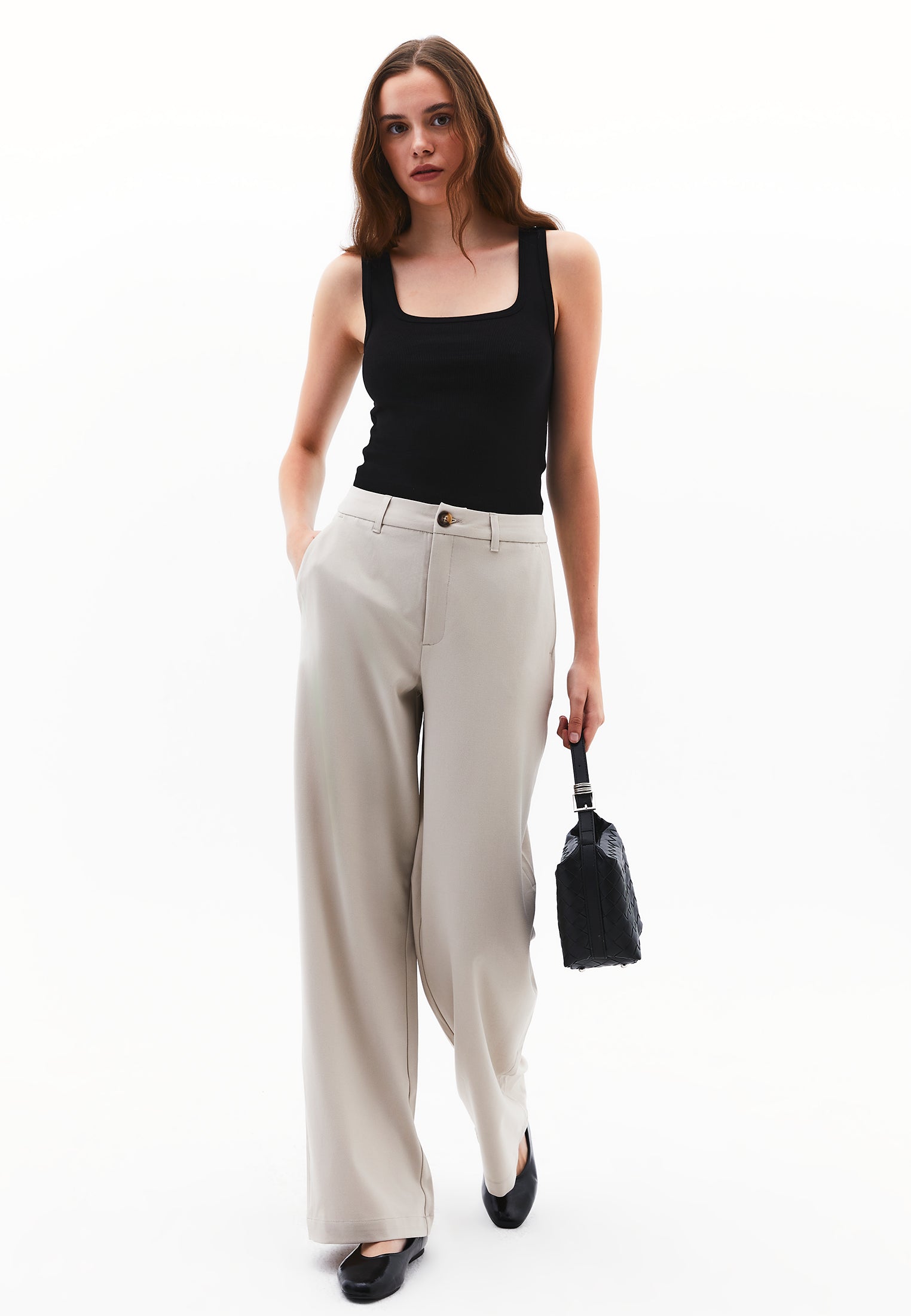 Straight Leg Buttoned Pants - FEATHER GRAY