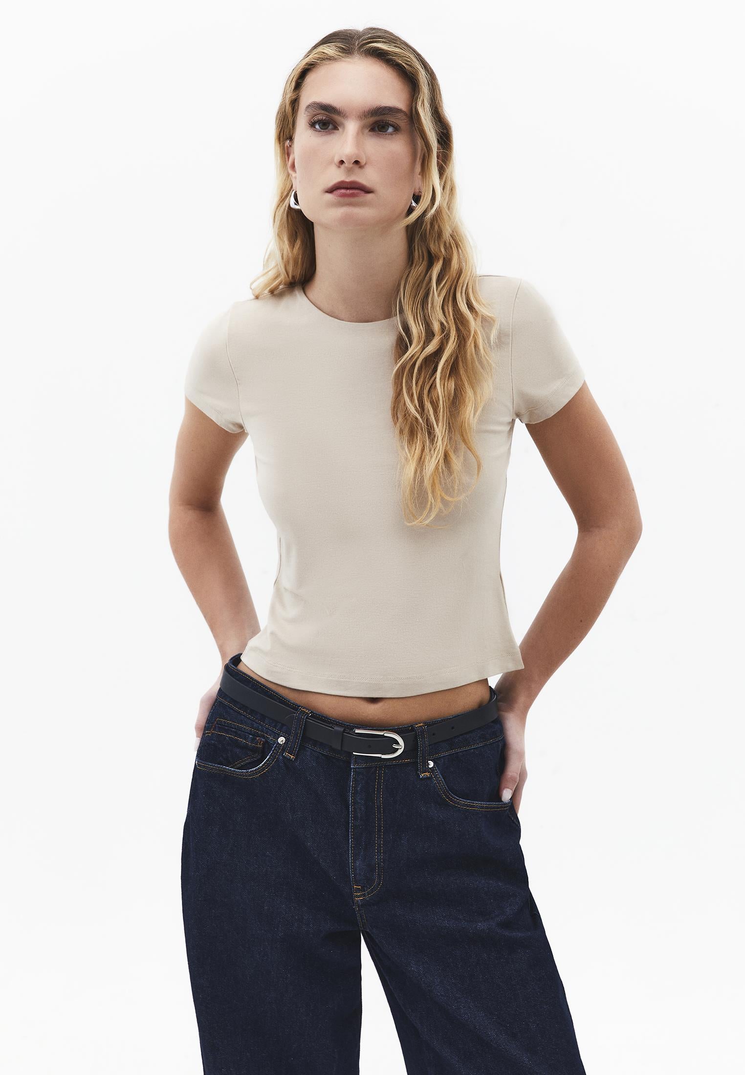 Crew Neck Long Sleeve Bodycon T-Shirt - FEATHER GRAY