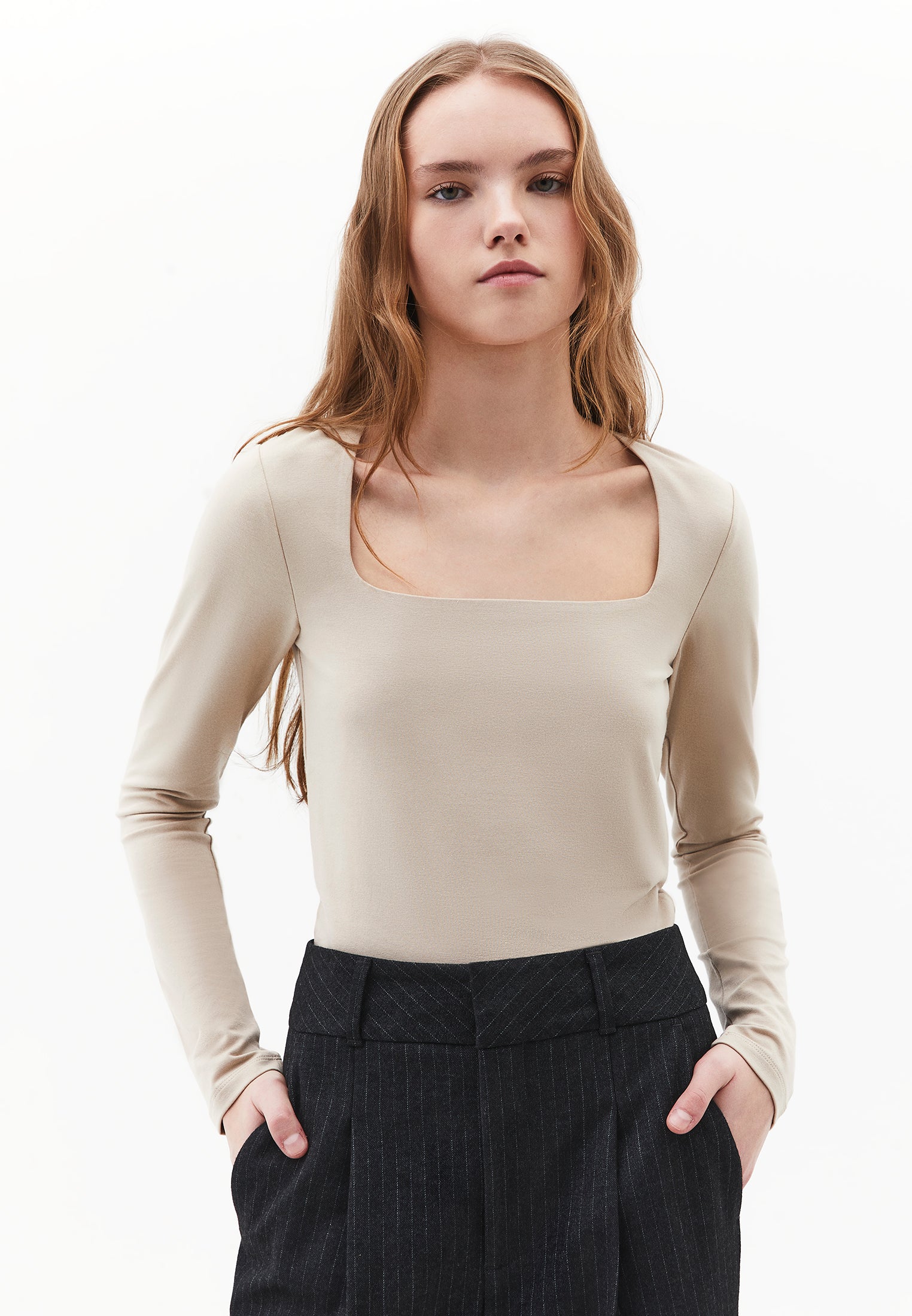 Square Neck Modal T-Shirt - FEATHER GRAY