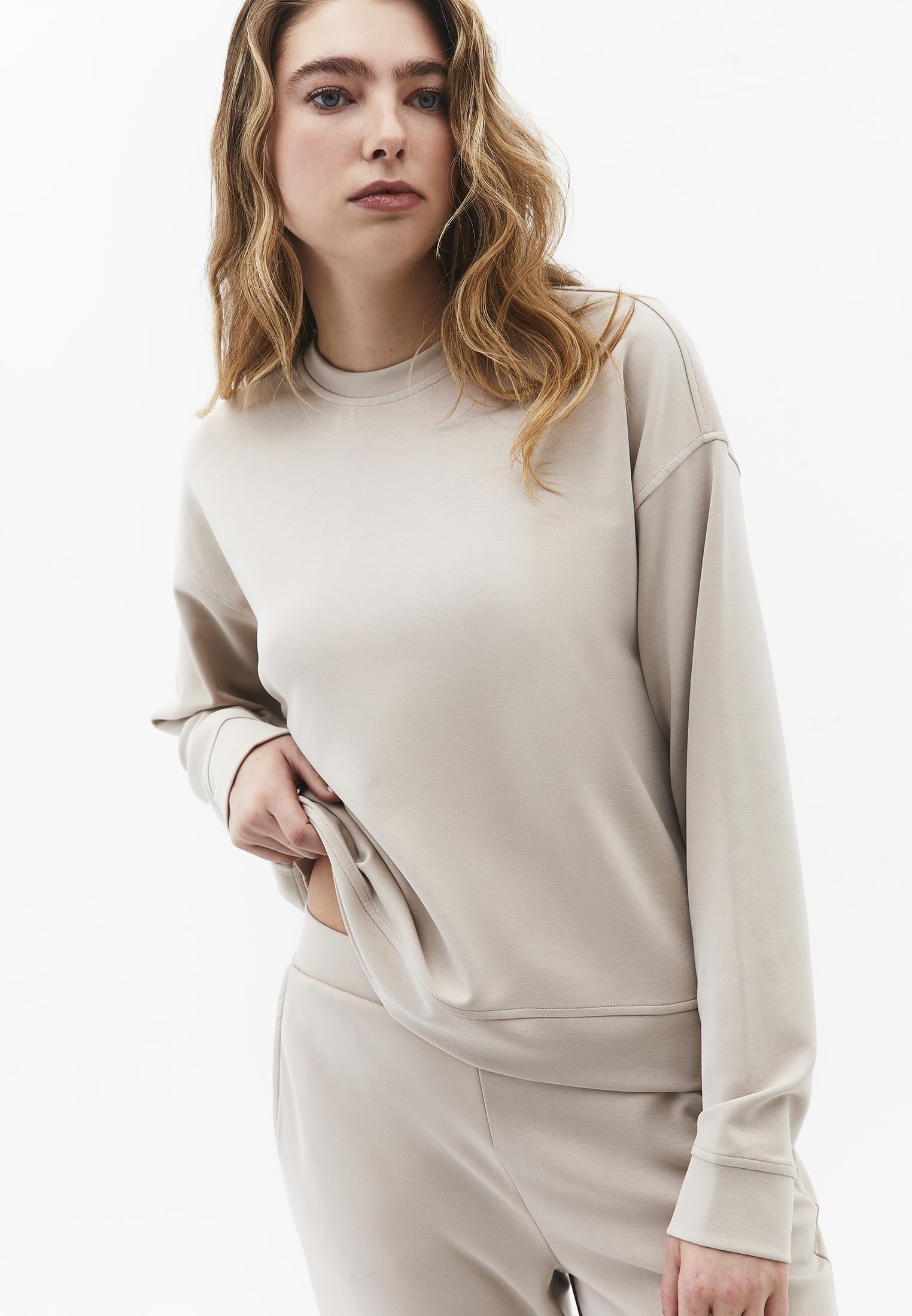 Crew Neck Long Sleeve Sweatshirt - FEATHER GRAY