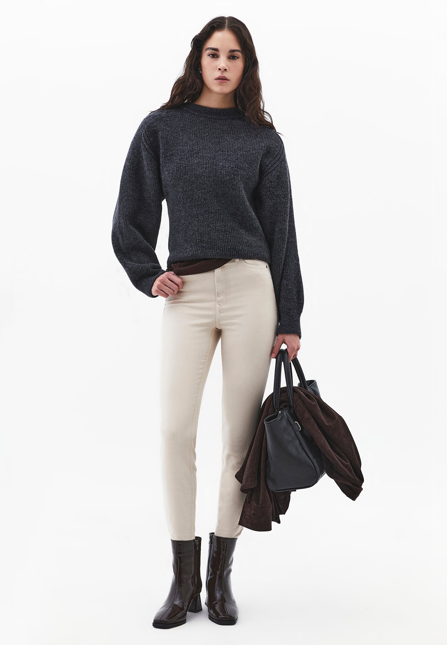High Waist Ankle Pants - FEATHER GRAY