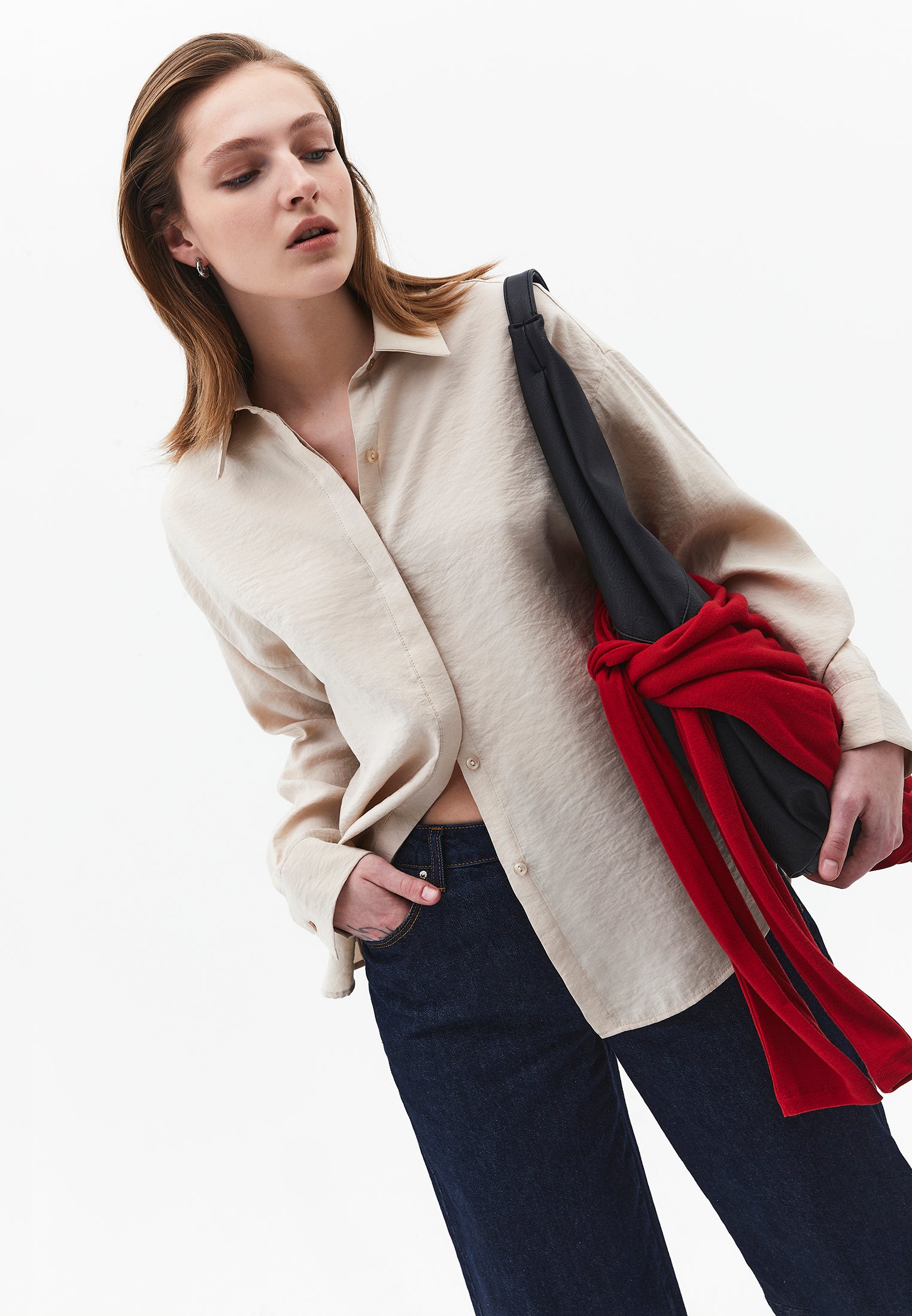 Oversize Long Sleeve Buttoned Shirt - FEATHER GRAY