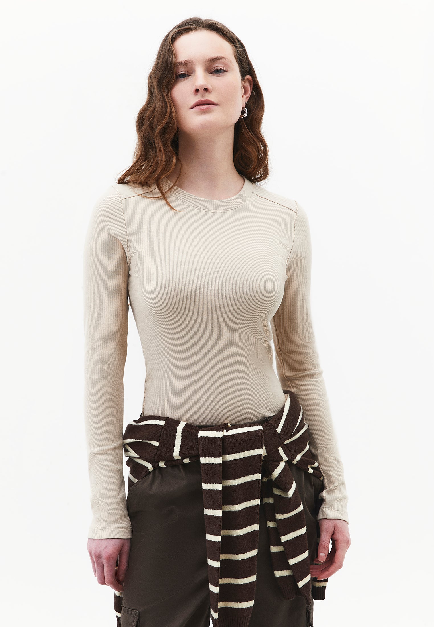 Crew Neck Long Sleeve Bodycon T-Shirt - FEATHER GRAY