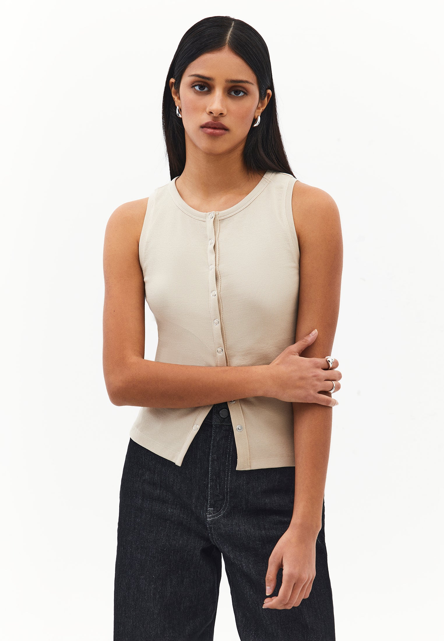 Sleeveless Crew Neck Tank Top - FEATHER GRAY