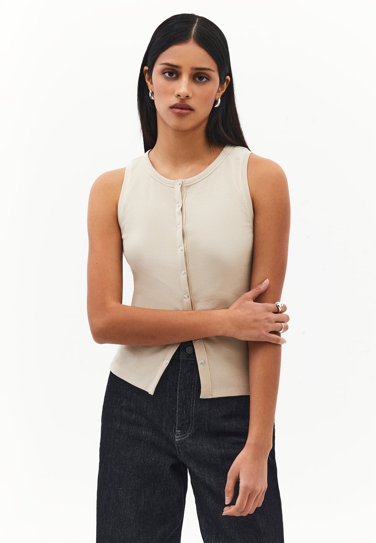 Sleeveless Crew Neck Tank Top - FEATHER GRAY