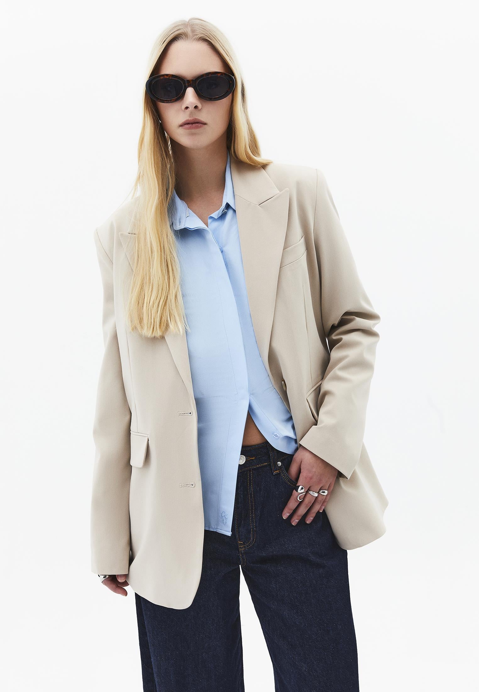 Boyfriend Fit Blazer Jacket - FEATHER GRAY