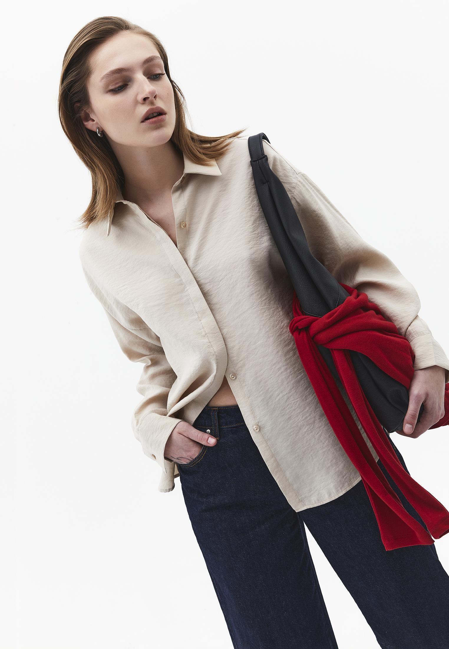 Oversize Long Sleeve Buttoned Shirt - FEATHER GRAY