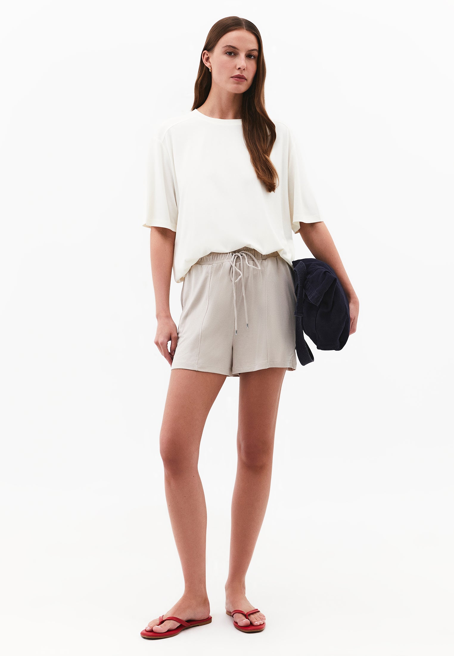 High Waist Elastic Waistband Shorts - FEATHER GRAY