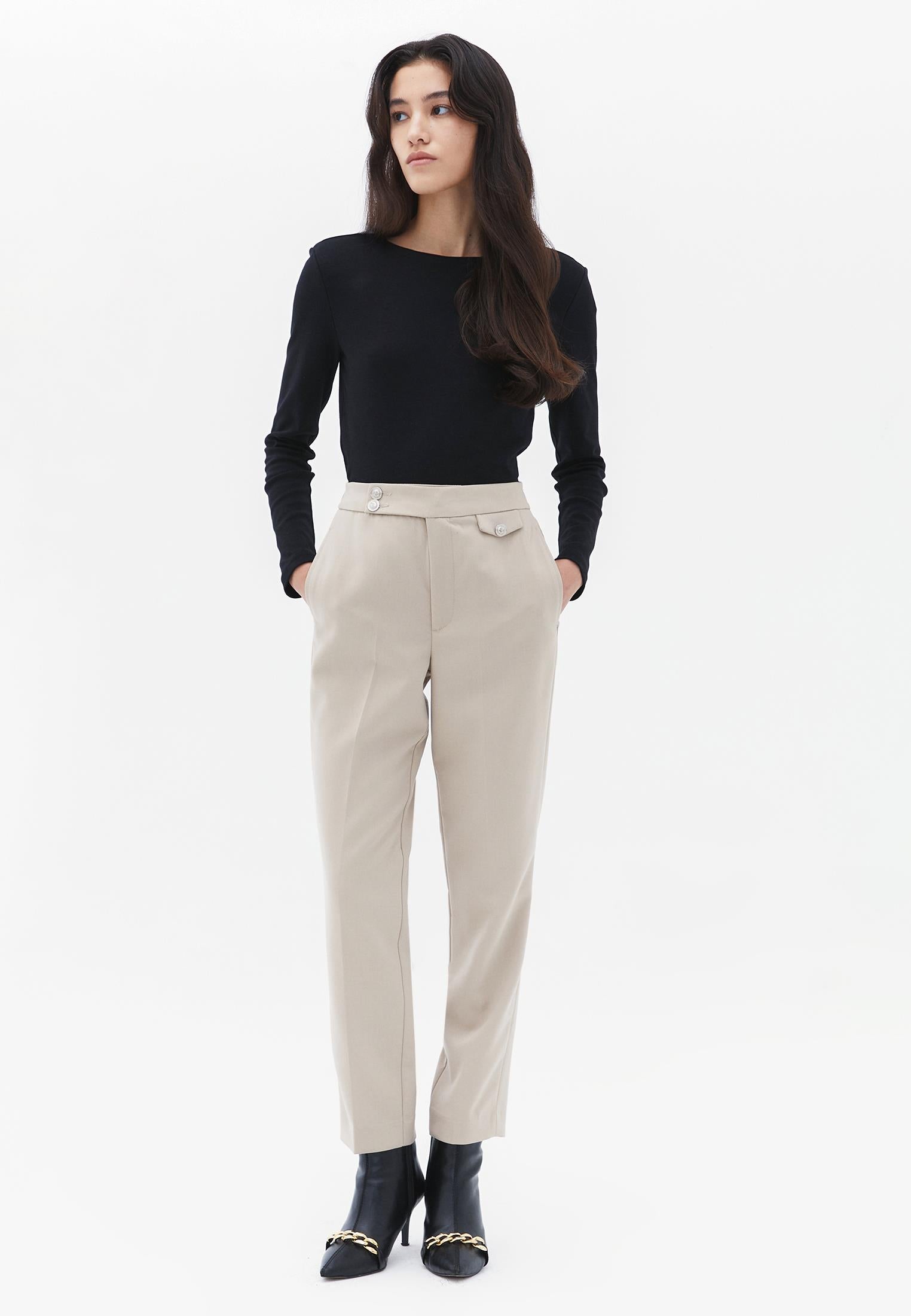 High Waist Carrot Pants With Pocket Detail - FEATHER GRAY