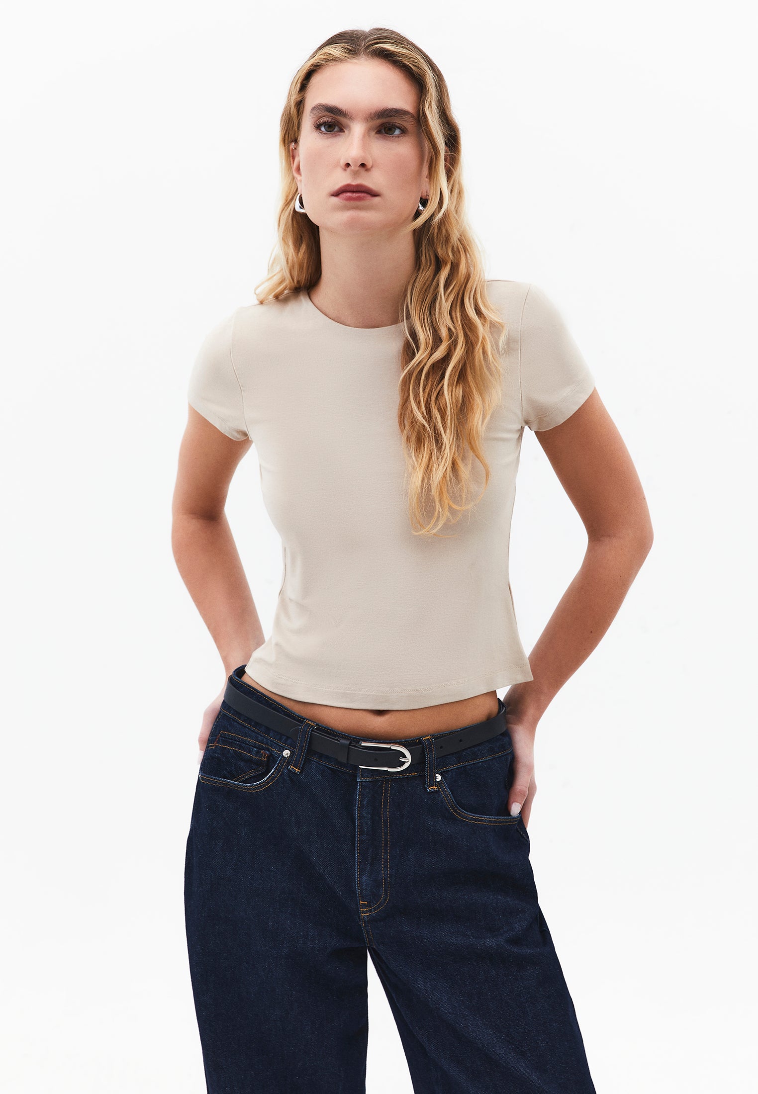 Crew Neck Long Sleeve Bodycon T-Shirt - FEATHER GRAY