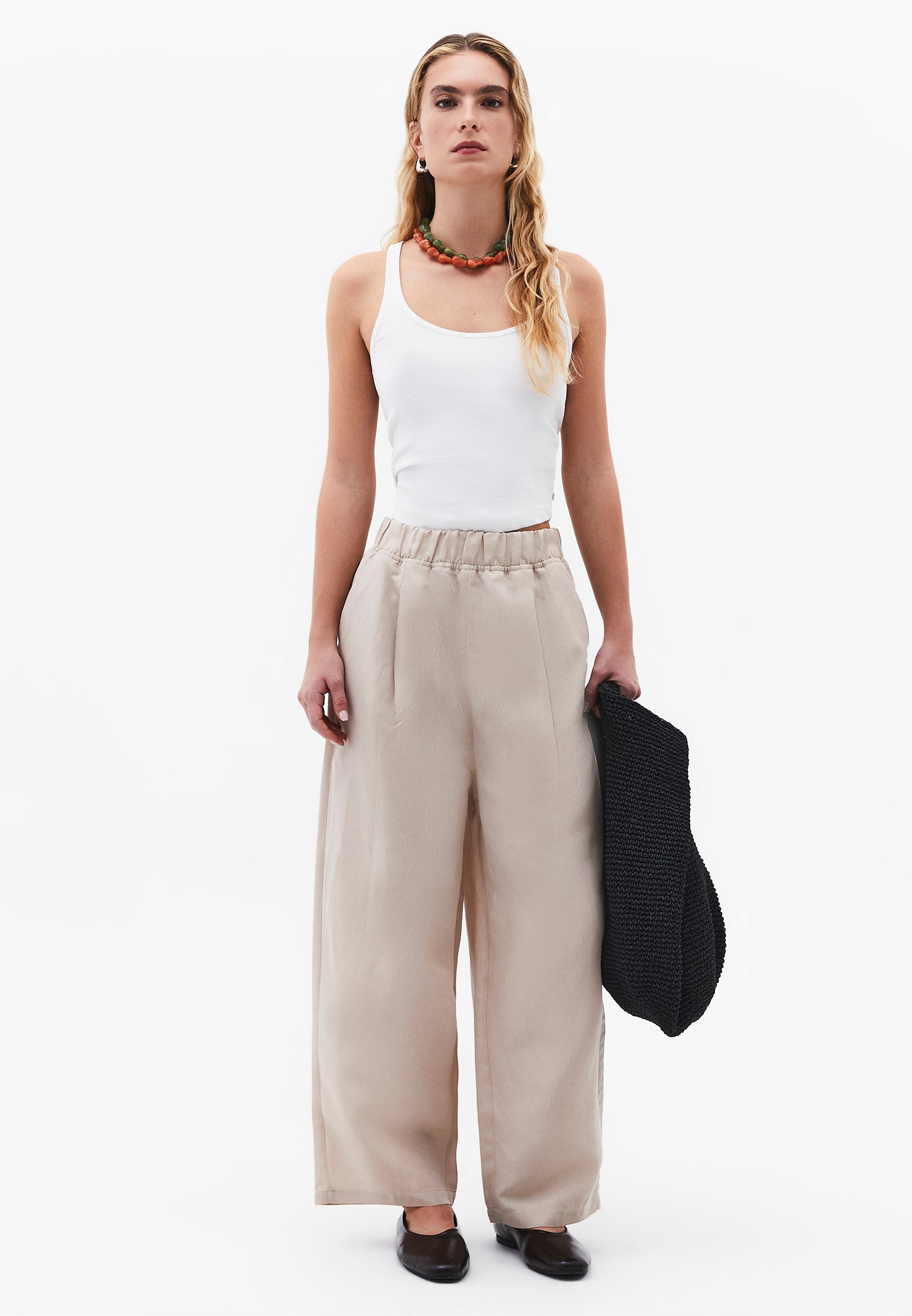 Balloon Form Elastic High Waist Carrot Pants - FEATHER GRAY