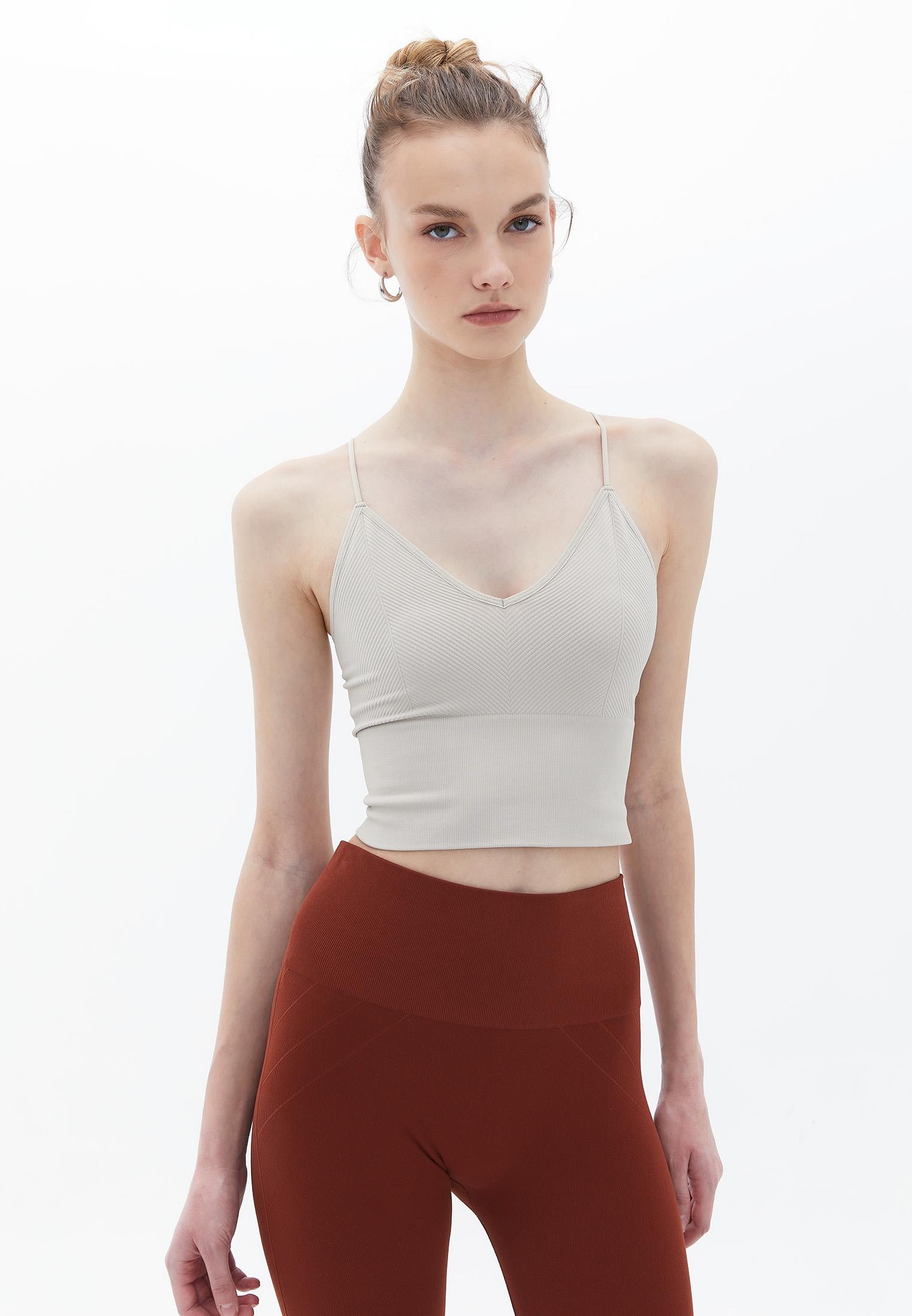 Jacquard Patterned V Neck Tank Top - FEATHER GRAY