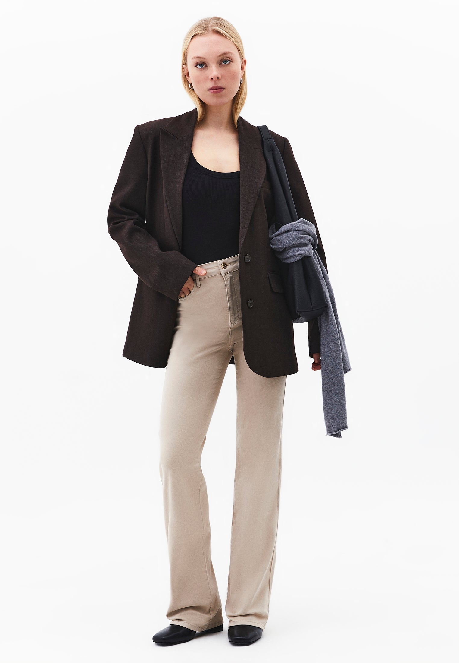 High Waist Straight Leg Long Pants - FEATHER GRAY
