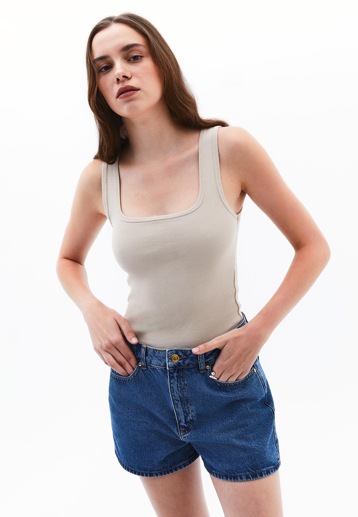 Square Neck Bodycon Tank Top - FEATHER GRAY