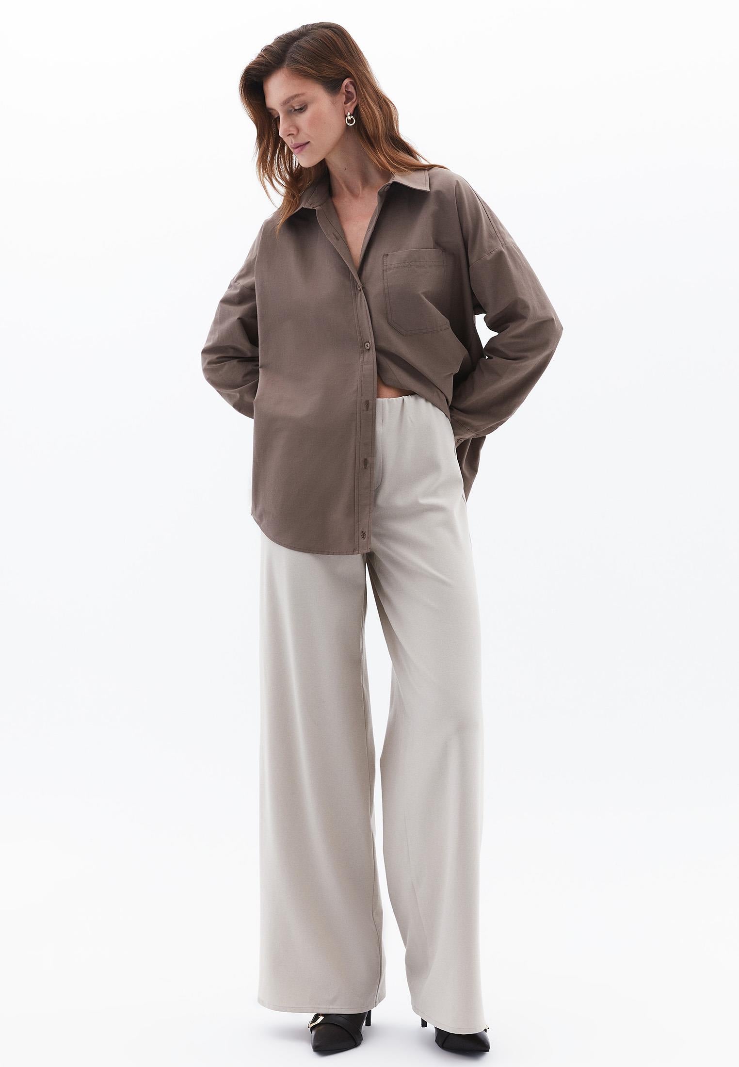Ultra High Waist Wide Leg Long Pants - FEATHER GRAY