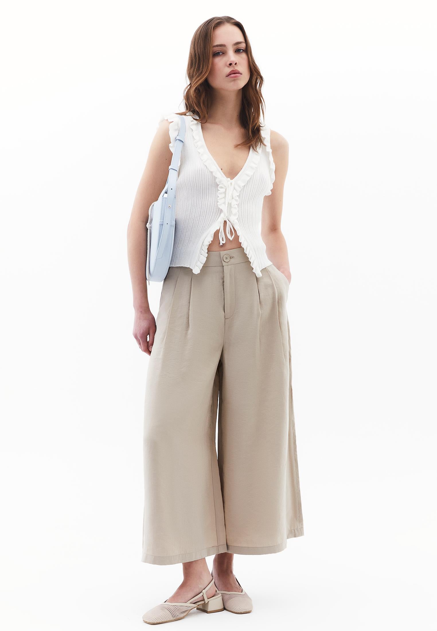 Cropped Culotte Trousers - FEATHER GRAY