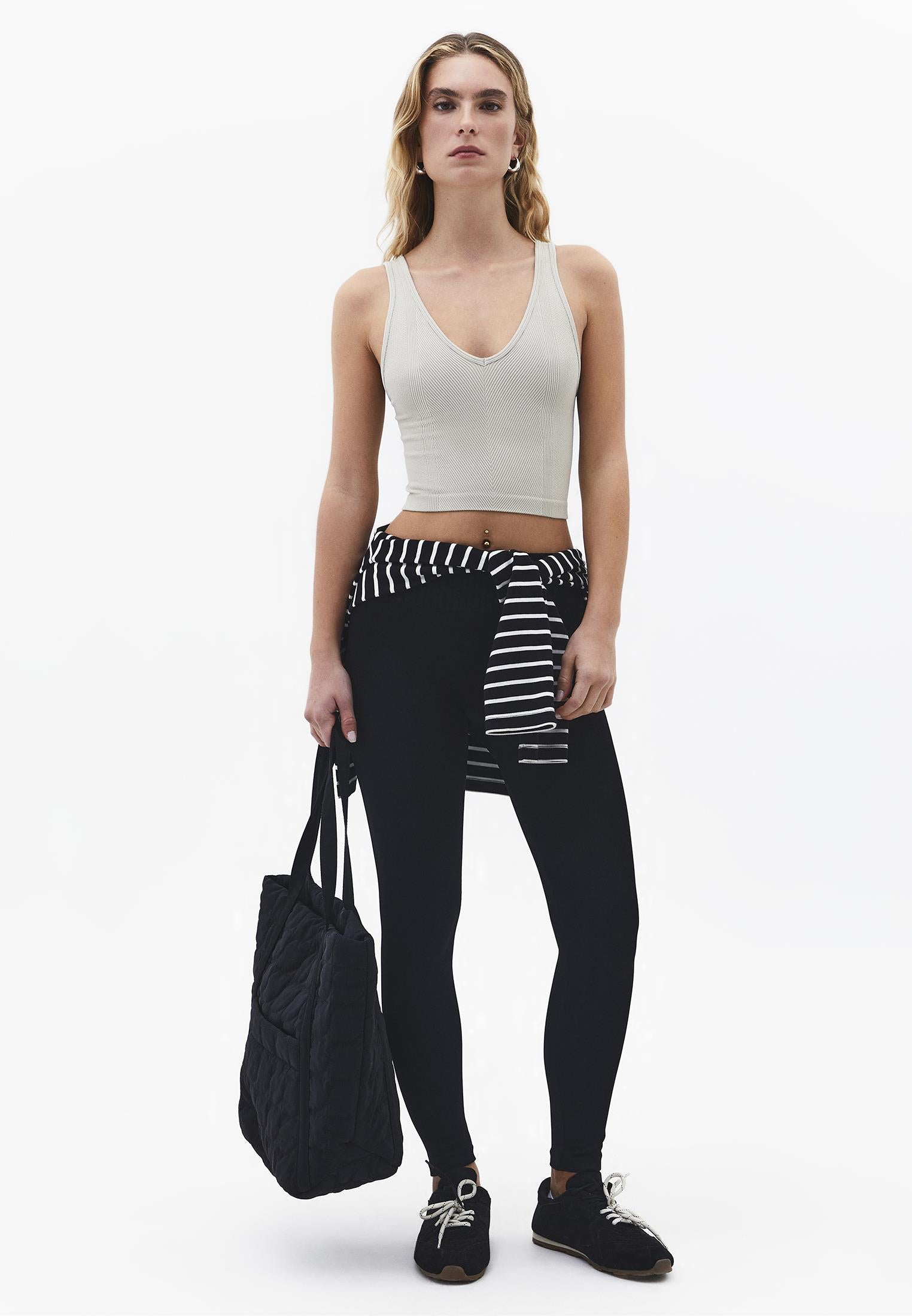 Cropped V Neck Tank Top - FEATHER GRAY
