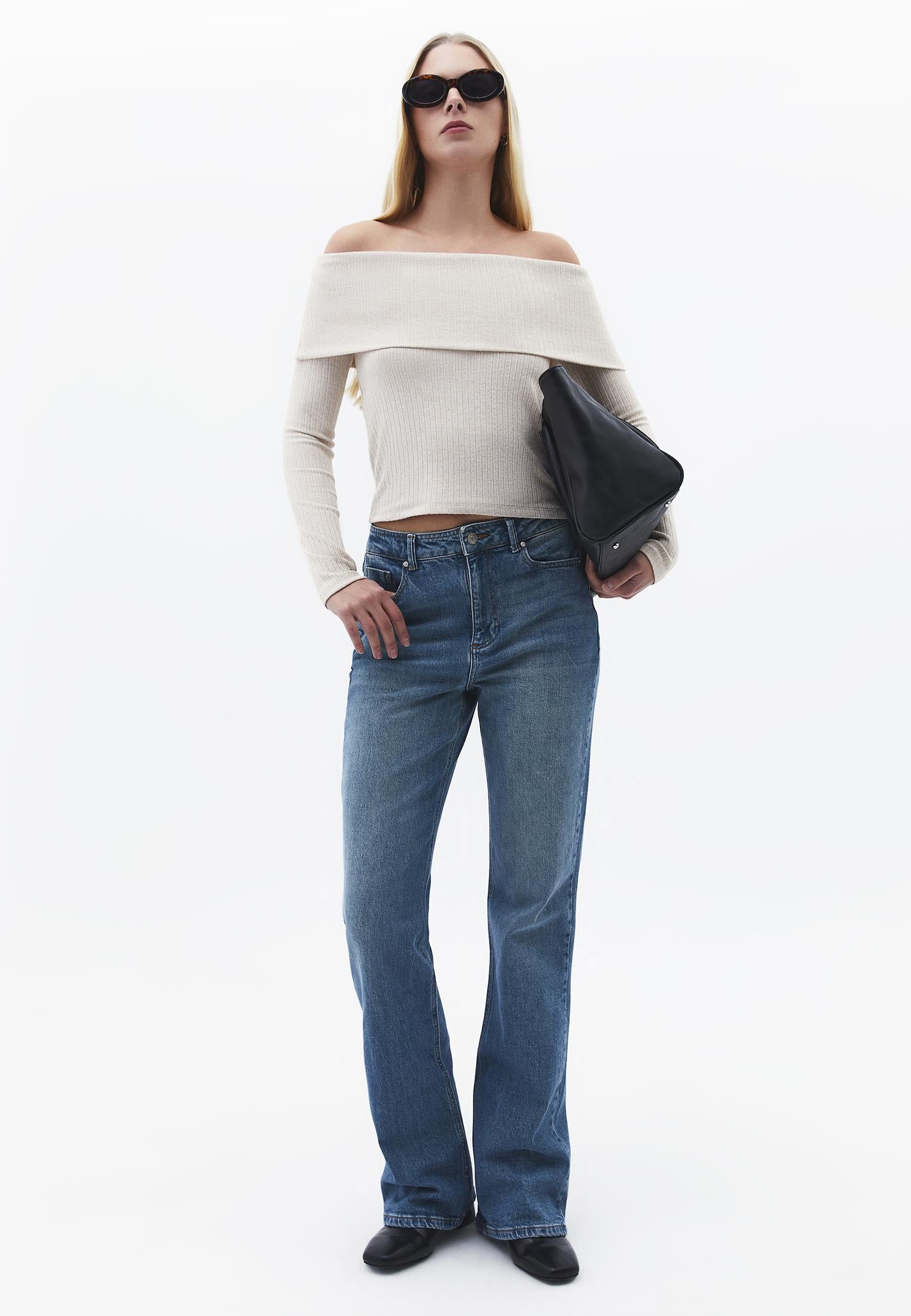 Drop Shoulder Long Sleeve Knit Sweater - FEATHER GRAY