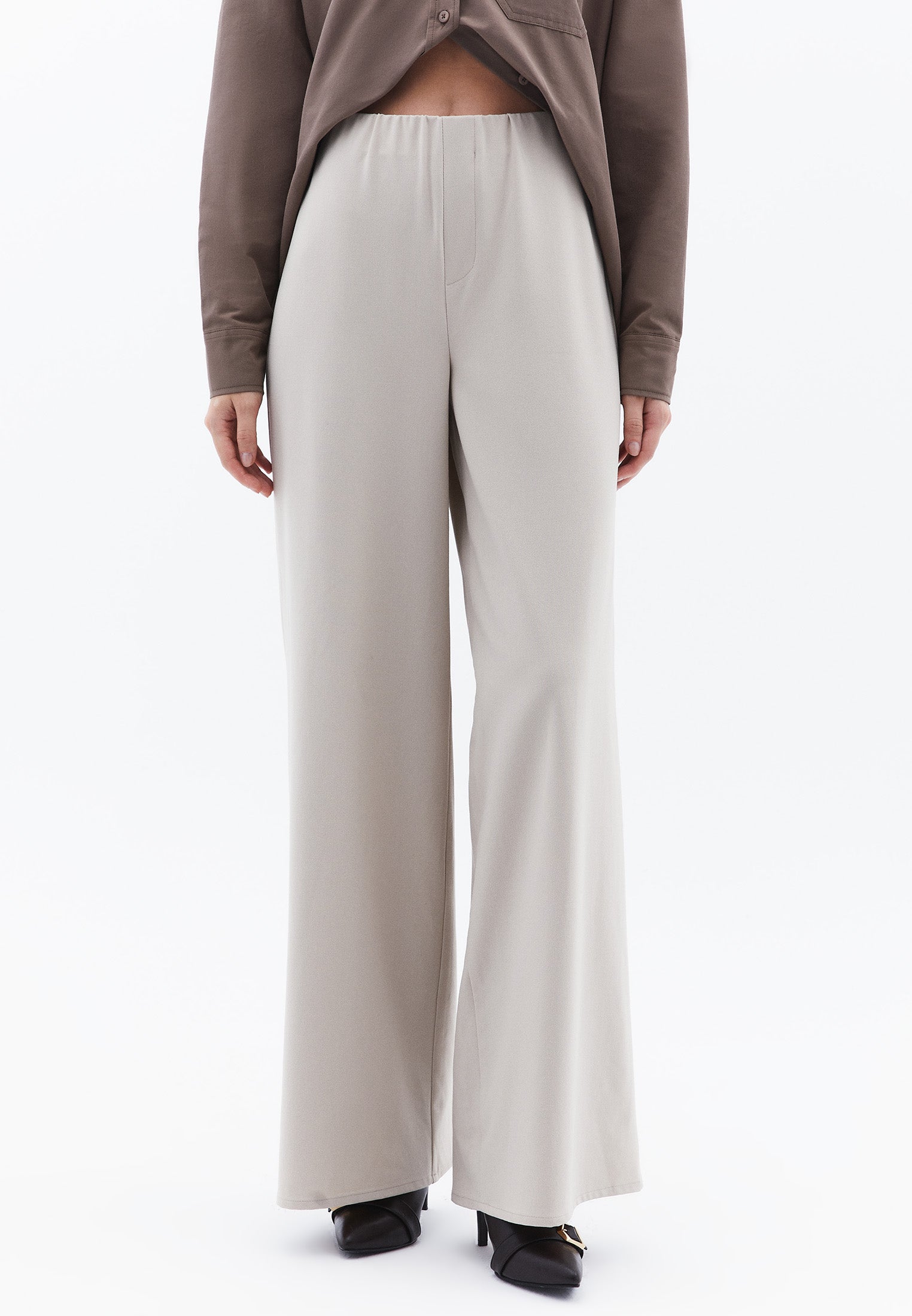 Ultra High Waist Wide Leg Long Pants - FEATHER GRAY