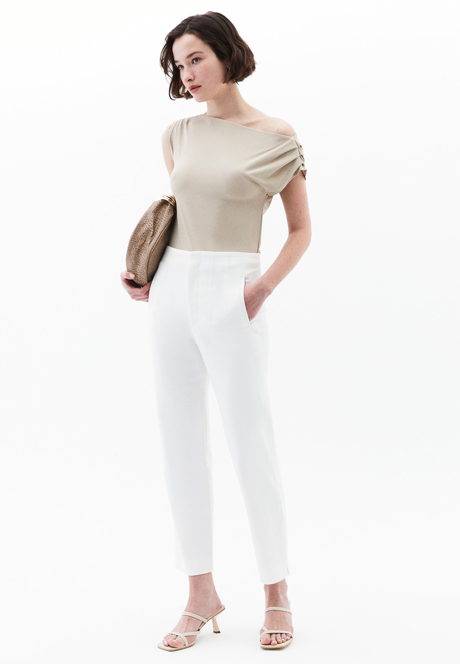Boat Neck Short Sleeve Blouse - FEATHER GRAY
