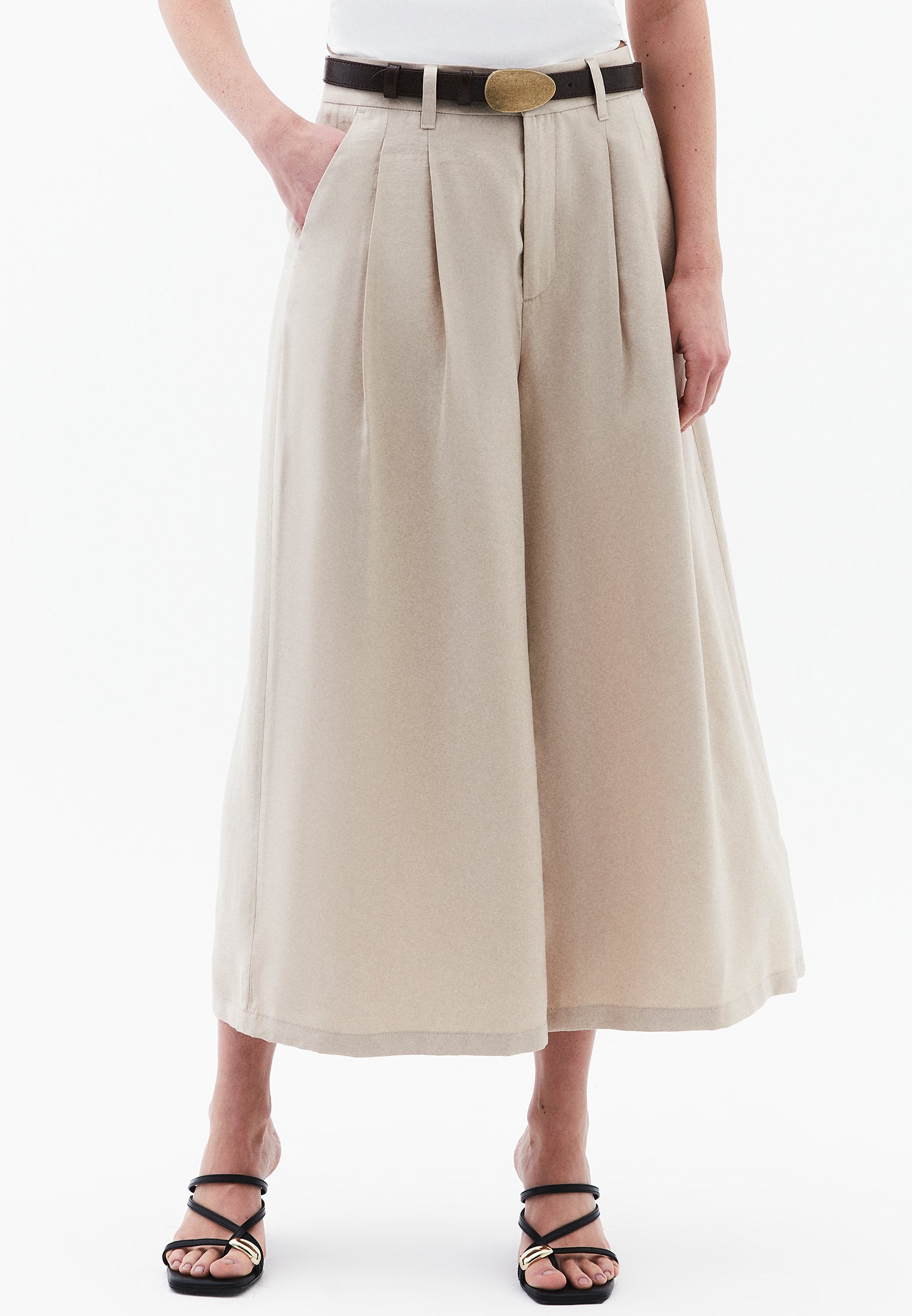 Pleated Culotte Pants - FEATHER GRAY