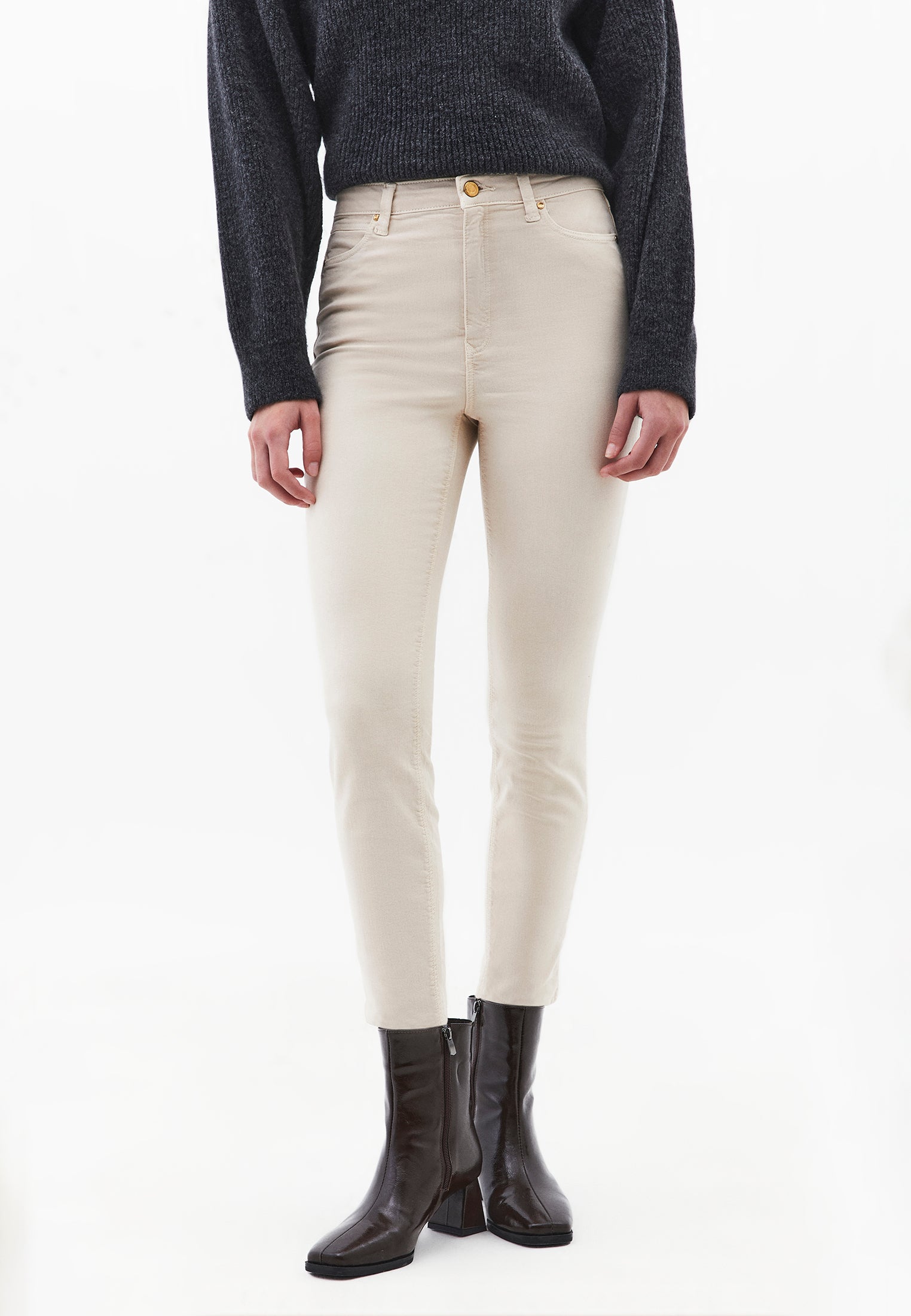 High Waist Ankle Pants - FEATHER GRAY