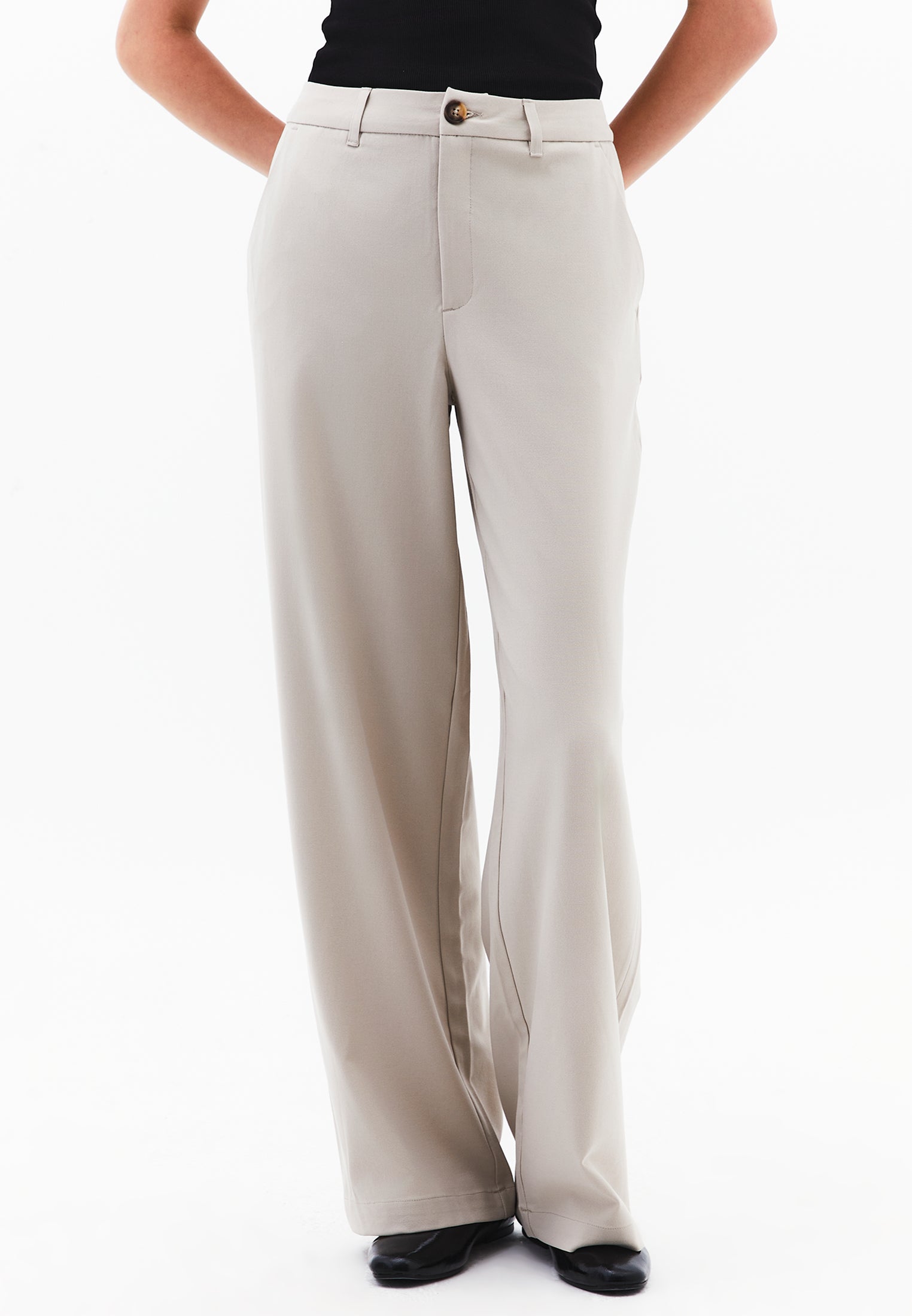 Straight Leg Buttoned Pants - FEATHER GRAY