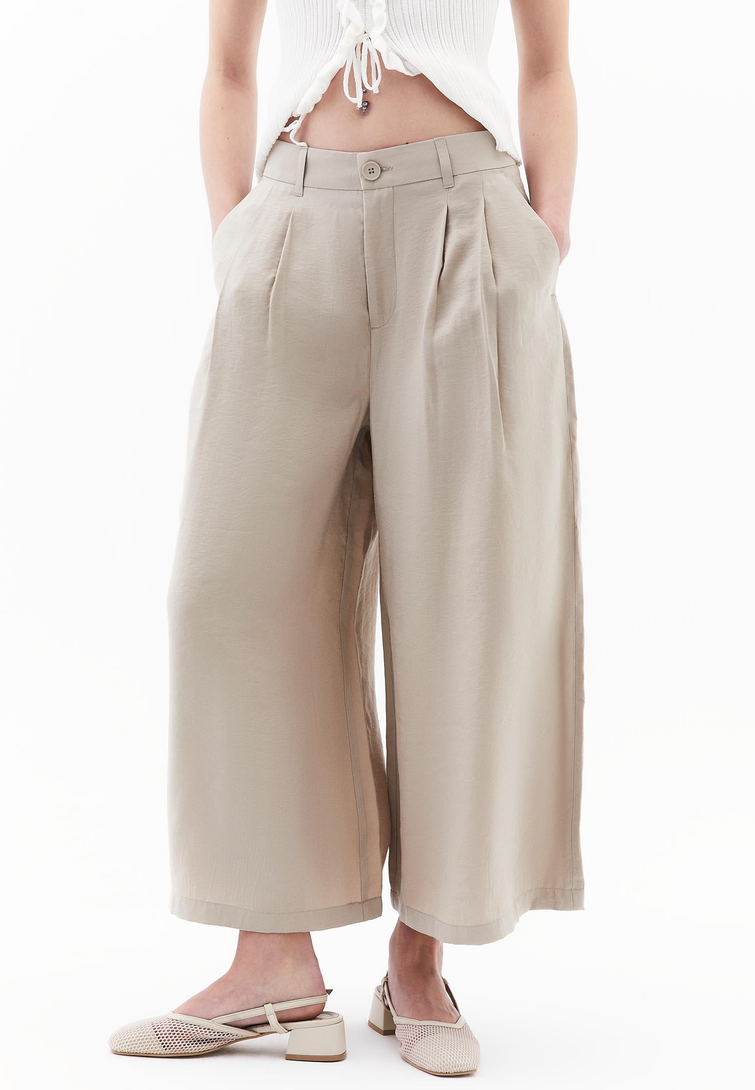 Cropped Culotte Trousers - FEATHER GRAY