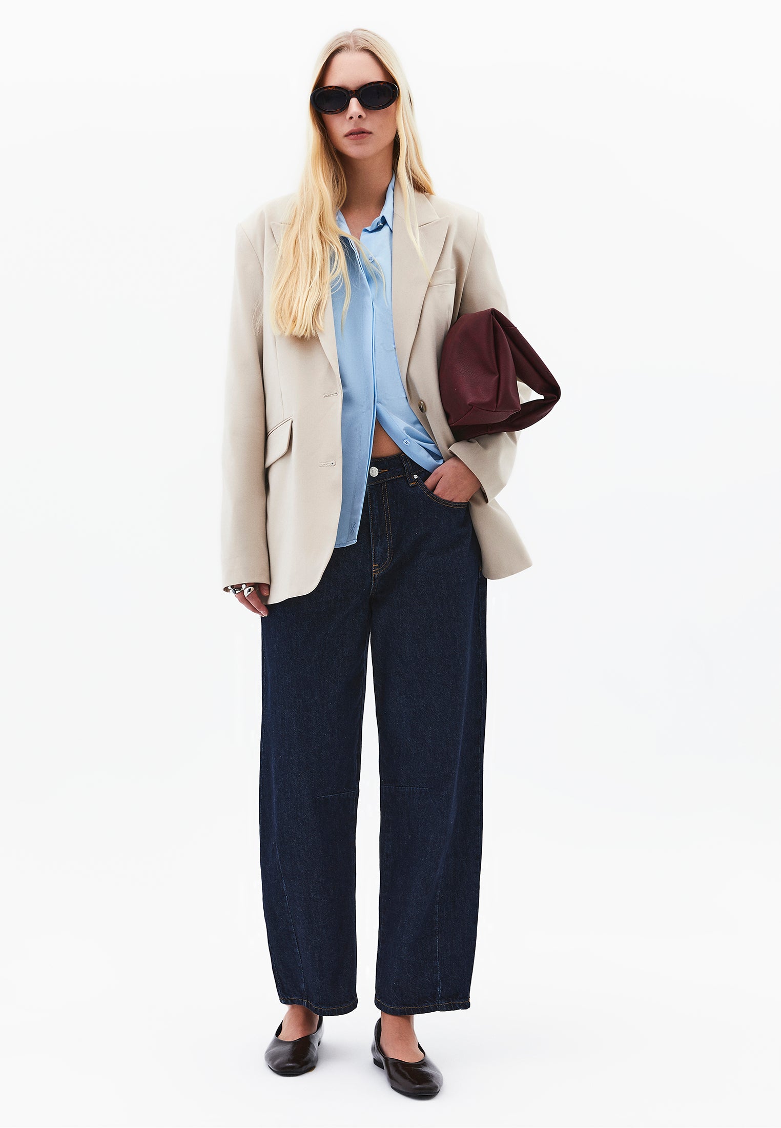Boyfriend Fit Blazer Jacket - FEATHER GRAY