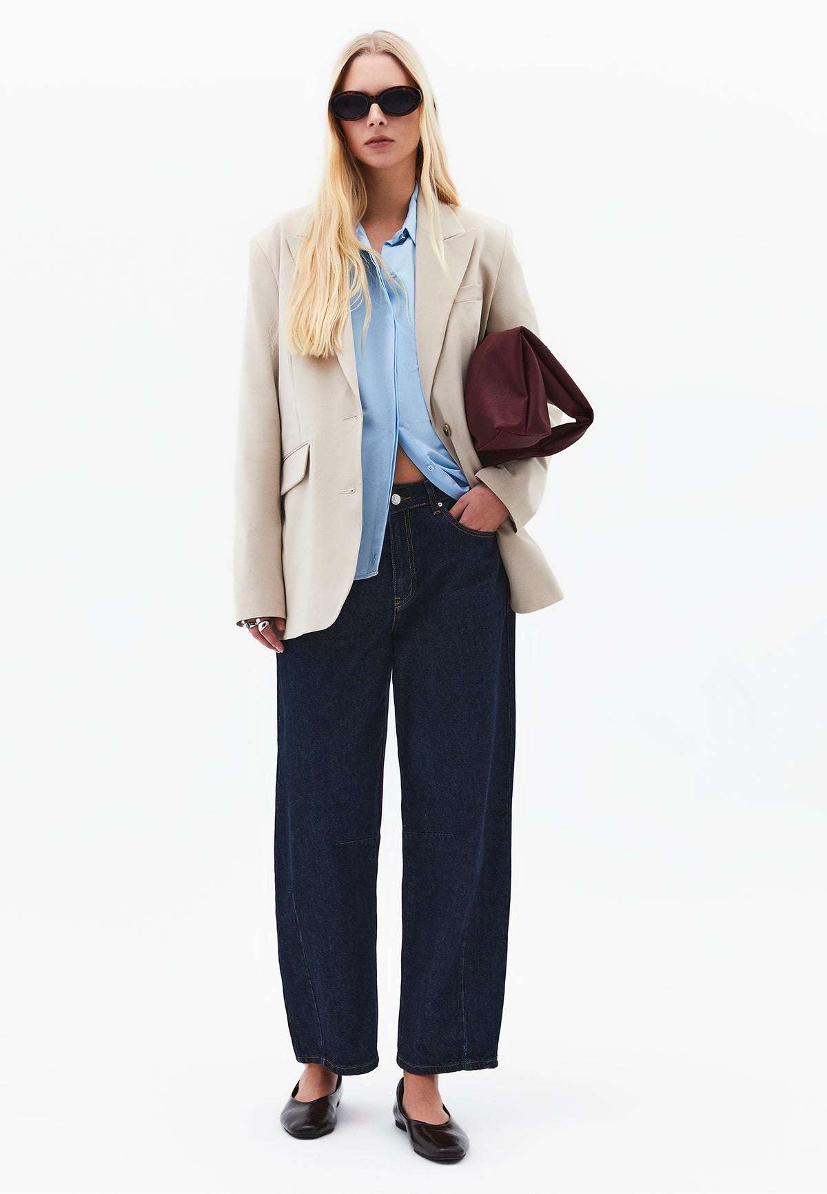 Boyfriend Fit Blazer Jacket - FEATHER GRAY