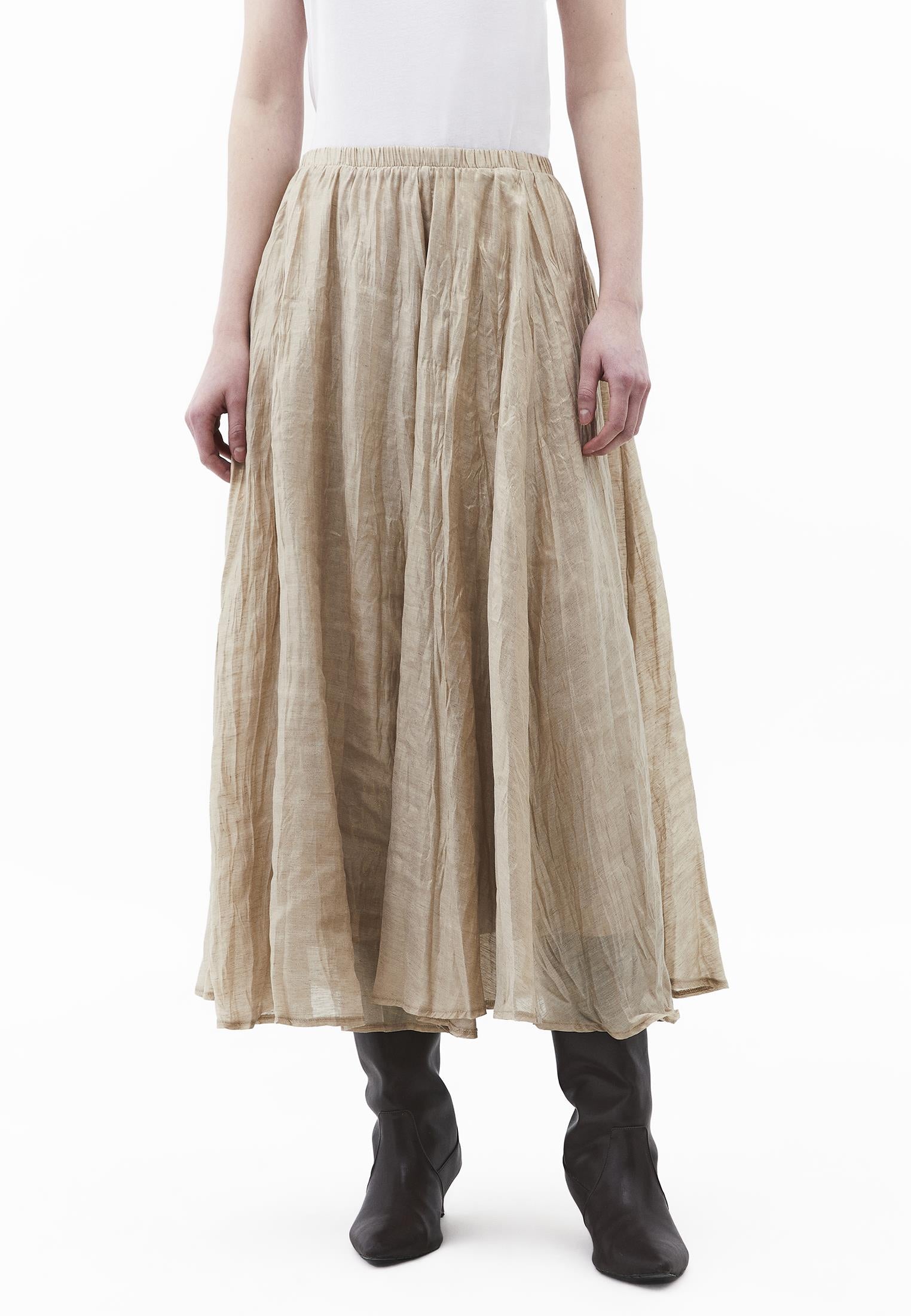 Shiny Flared Long Skirt - FEATHER GRAY