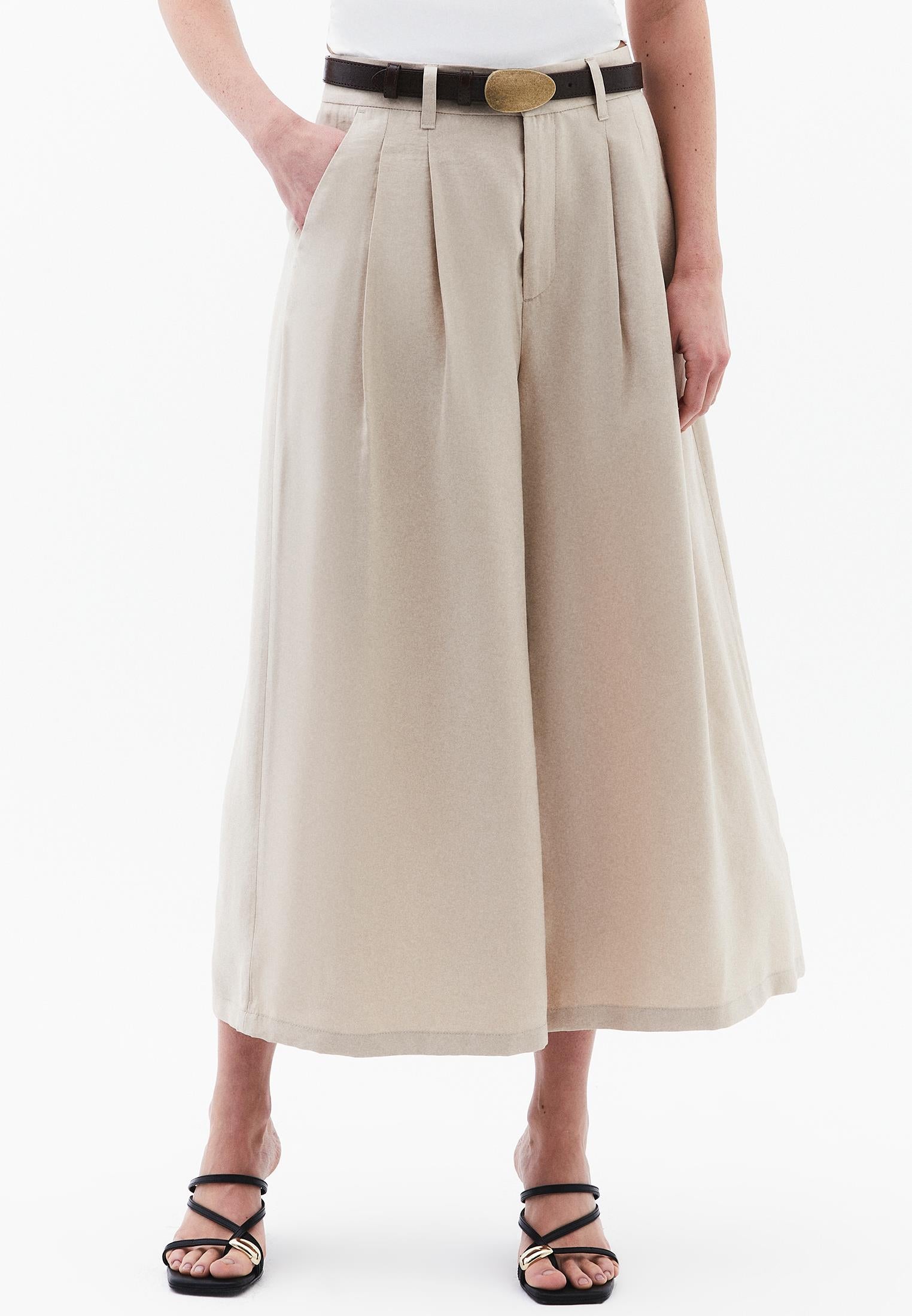 Pleated Culotte Pants - FEATHER GRAY