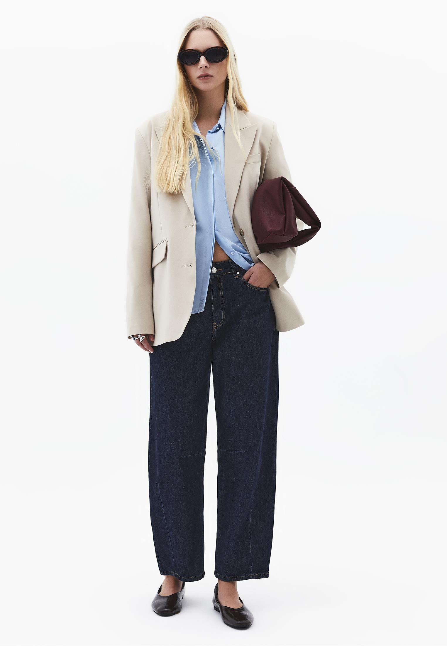 Boyfriend Fit Blazer Jacket - FEATHER GRAY