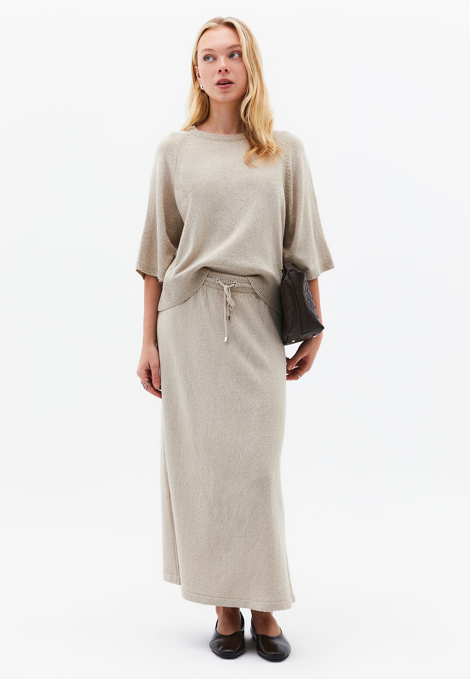Raglan Sleeve Loose Fit Crew Neck Sweater - FEATHER GRAY