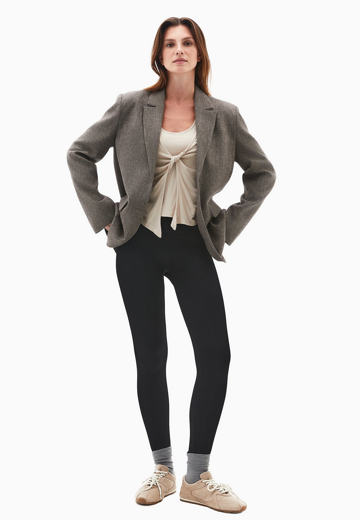 V Neck Long Sleeve T-Shirt - FEATHER GRAY