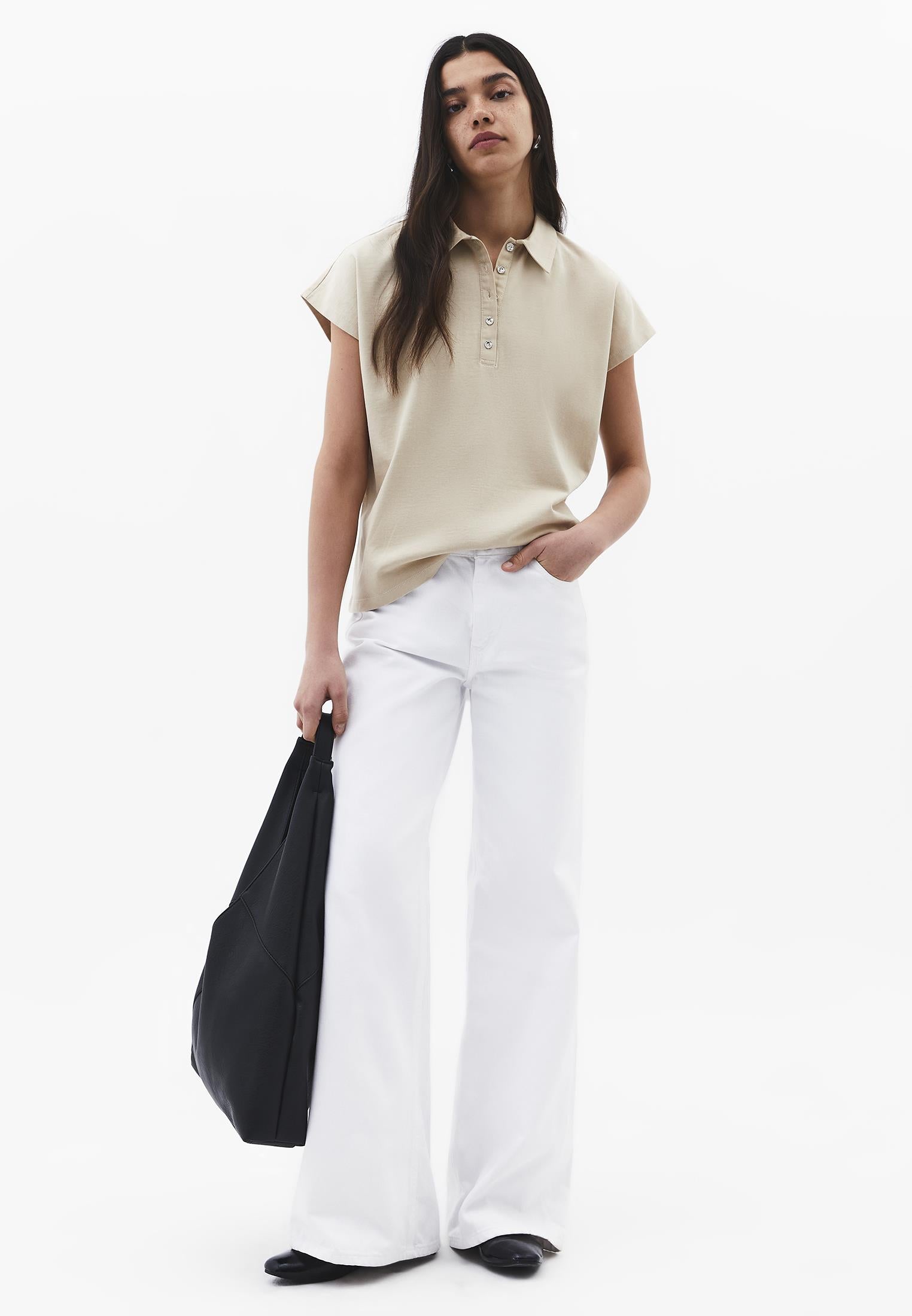 Button Detailed Polo Neck T-Shirt - FEATHER GRAY