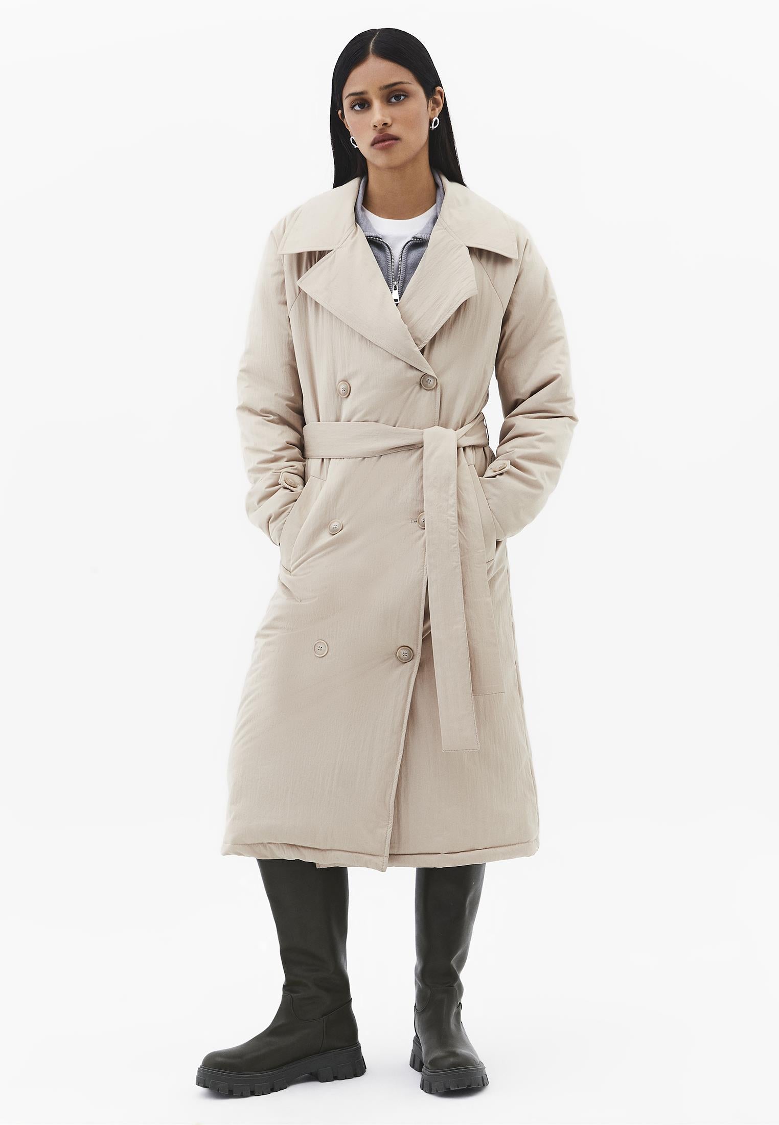 Trench Coat With Button And Belt Detail - FEATHER GRAY