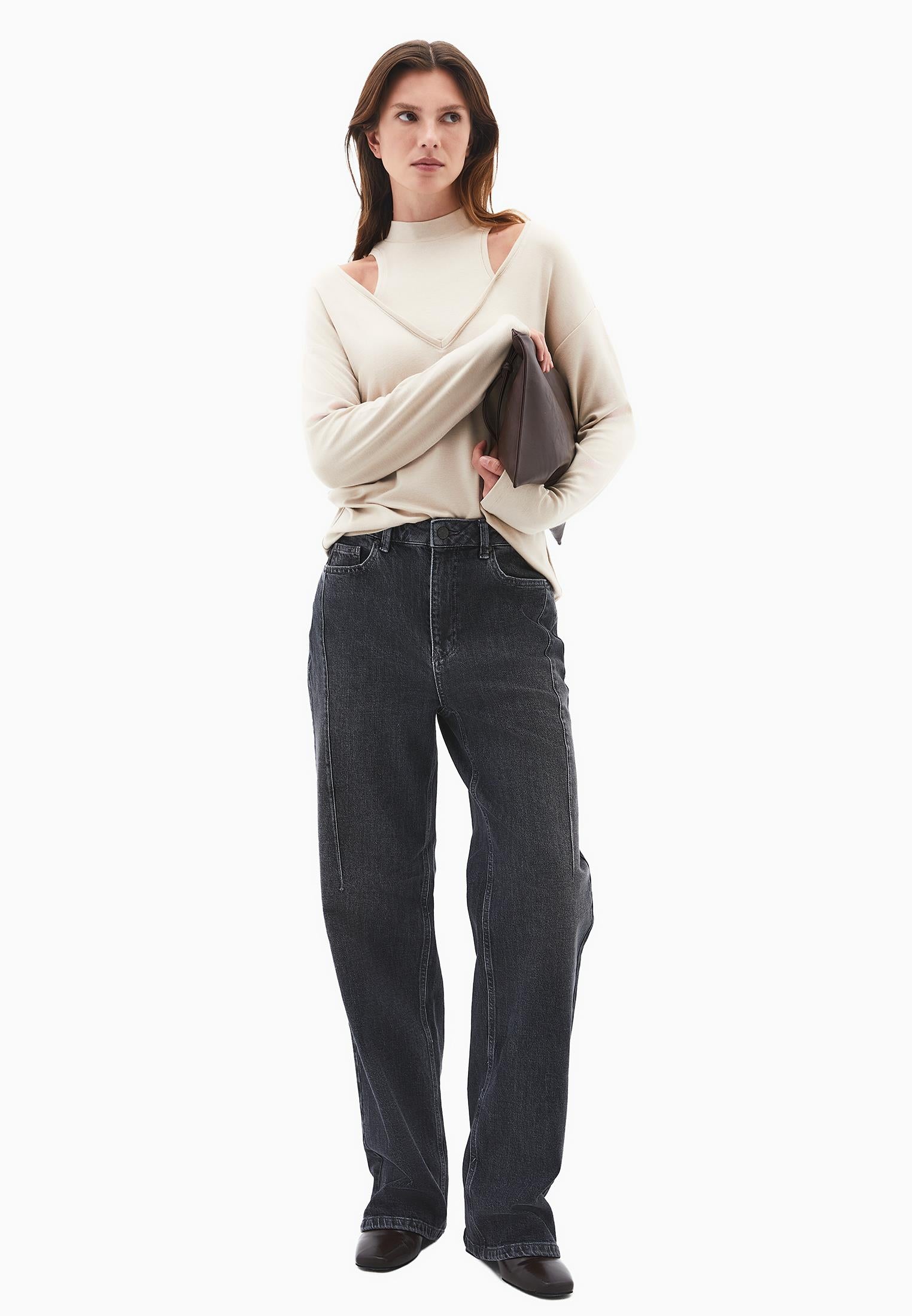 High Neck Oversize T-Shirt - FEATHER GRAY